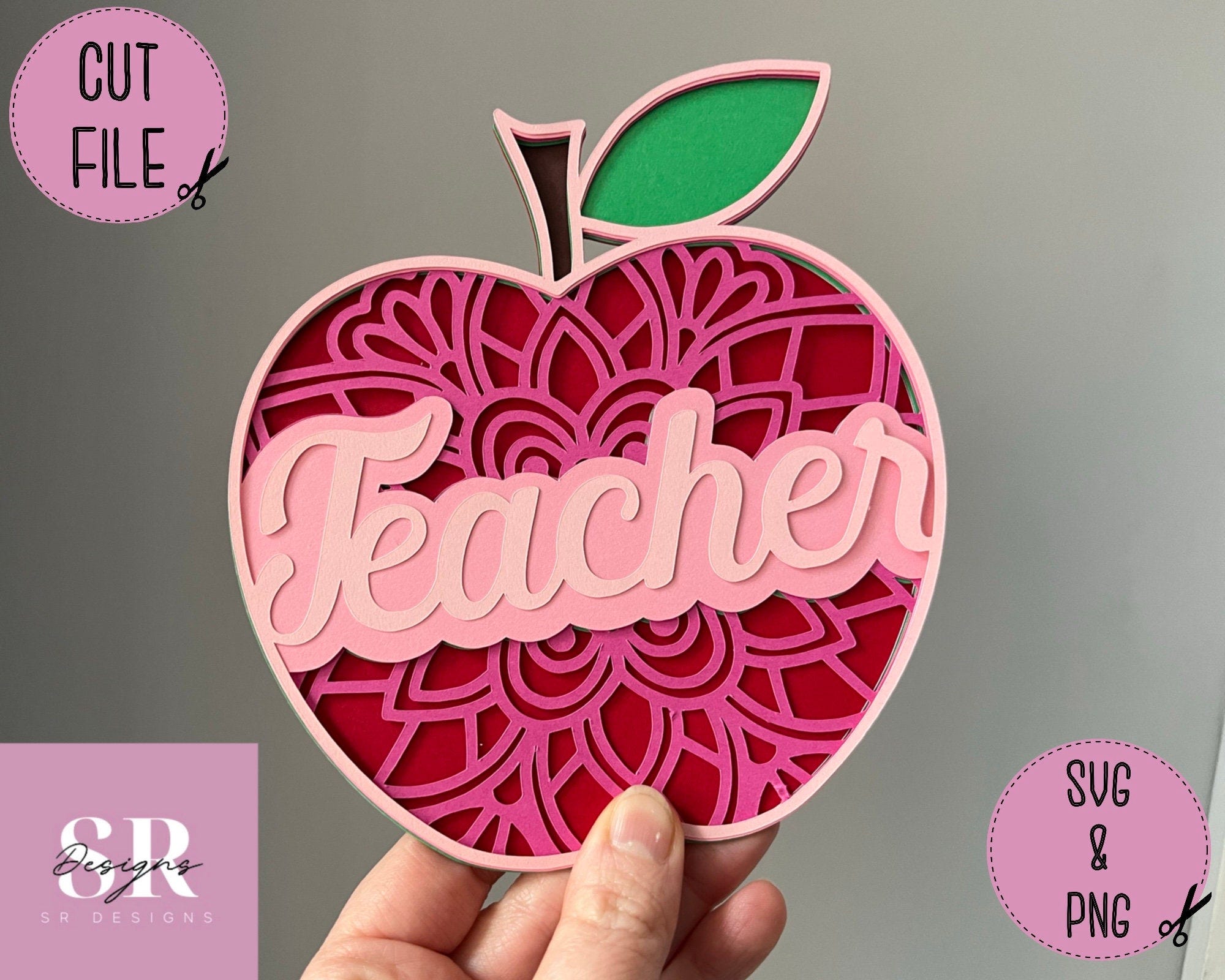 SVG: 3D layered Apple. Digital download. Paper cutting. Layered svg. Layered teacher Apple svg. Apple mandala. Teacher appreciation. 3D SVG.