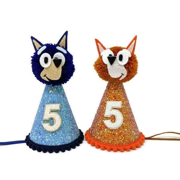 Bluey Birthday Party, Bluey and Bingo, Cartoon Character Party Hat, Add Any Number