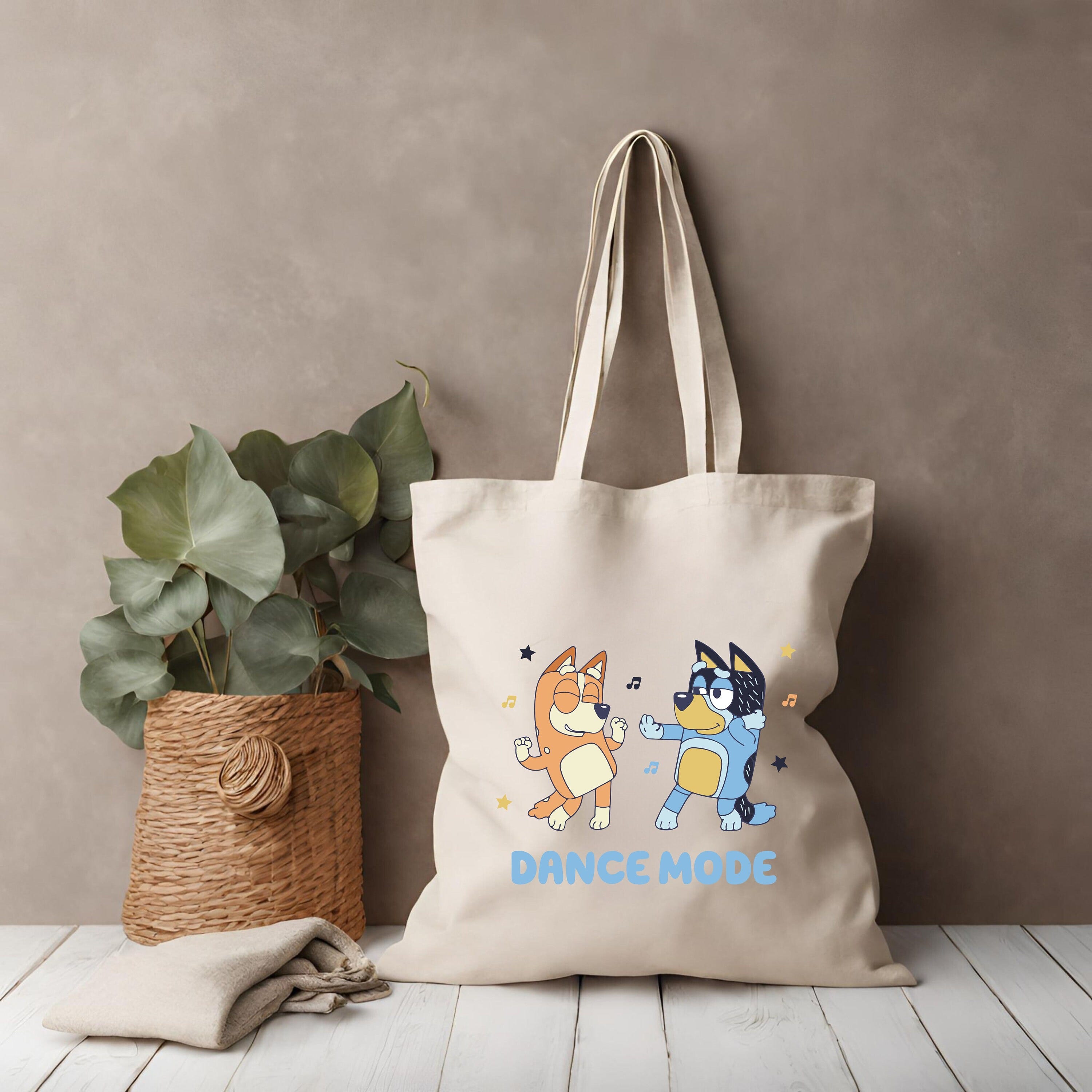Dance Mode Blue and Bingo Tote Bag, Bluey Family Gift Bag, Bluey Heeler Bag, Bluey Era Tote Bag
