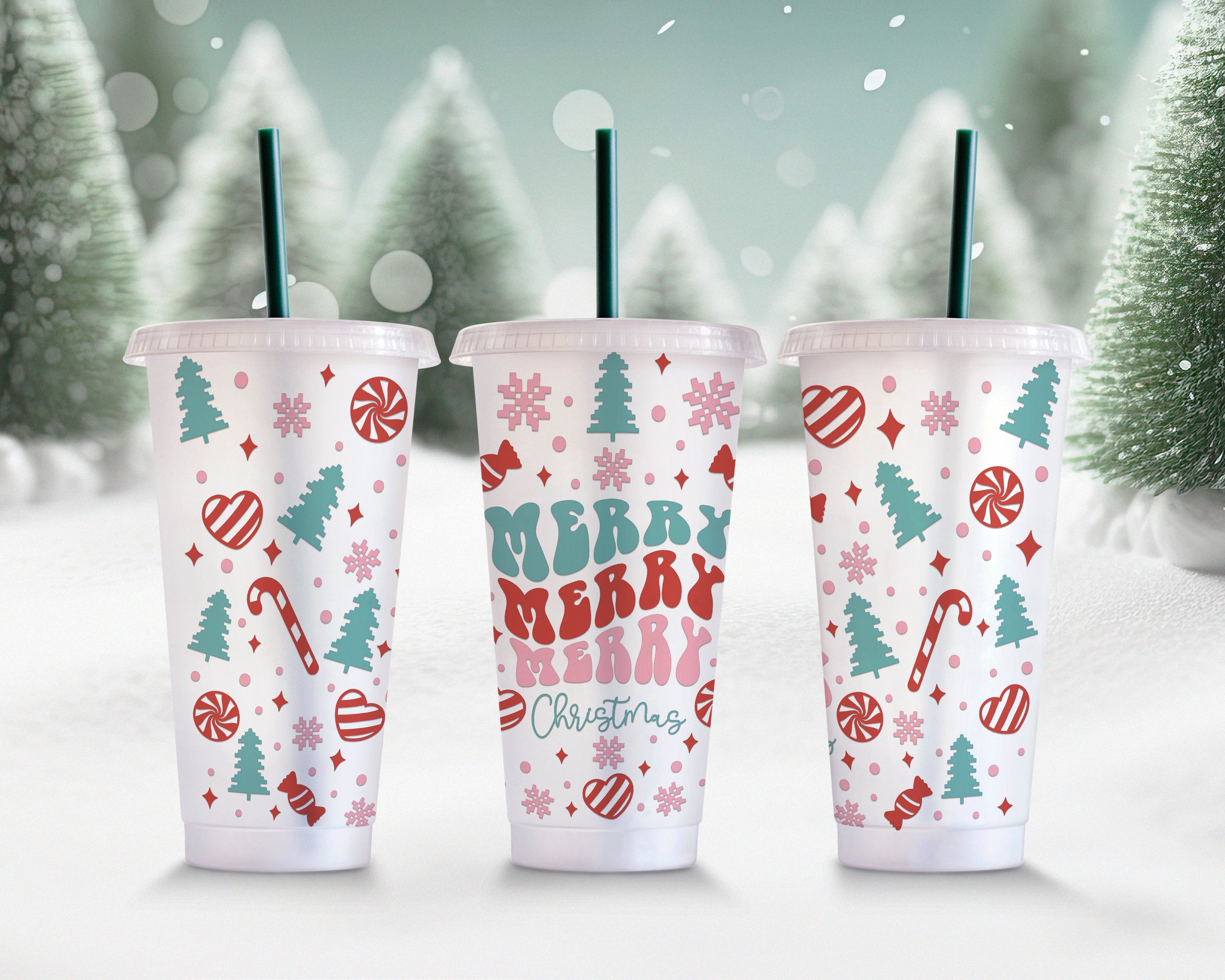 Retro Merry Christmas Svg Starbucks Cup Wrap Svg, Christmas Tree 24oz Venti Cold Cup Full Wrap tumbler Svg files for Cricut Instant Download