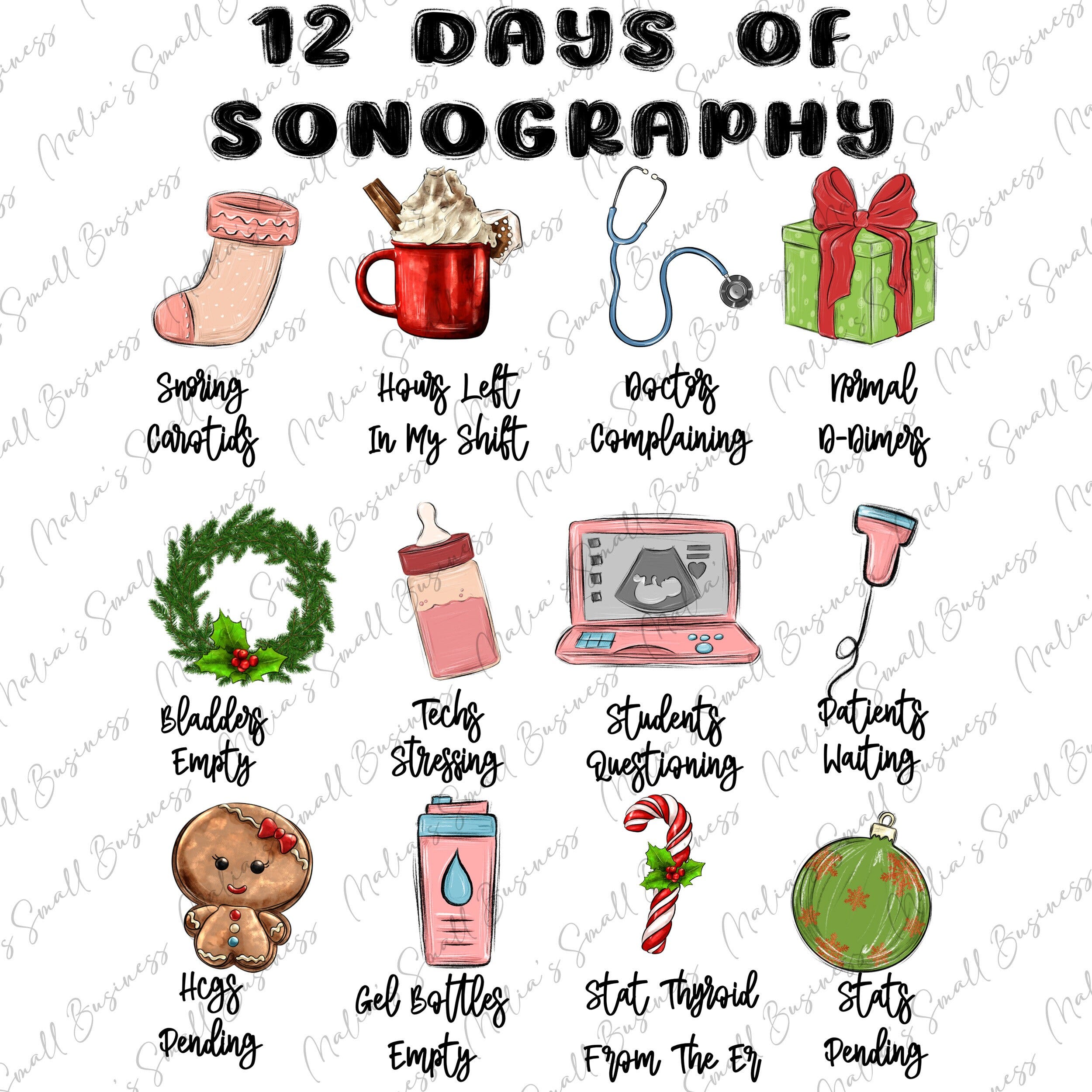 The 12 days of Sonography png sublimation design download, Merry Christmas png,Happy New Year png, Nurse life png,sublimate designs download