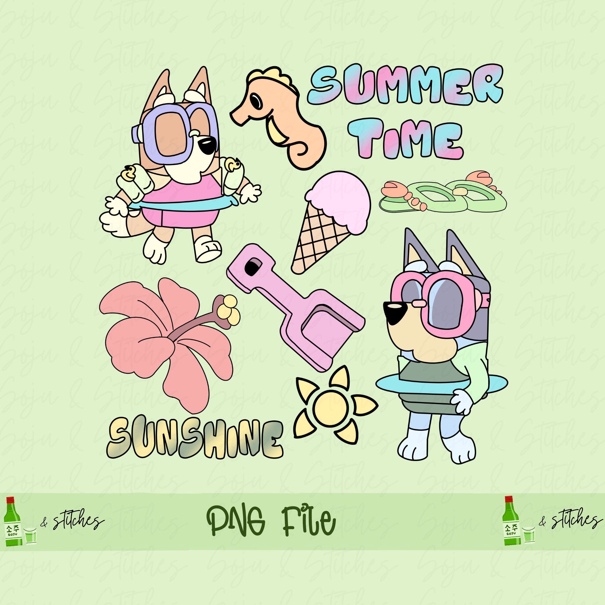 Summer Blue Dog PNG File Trendy Cute