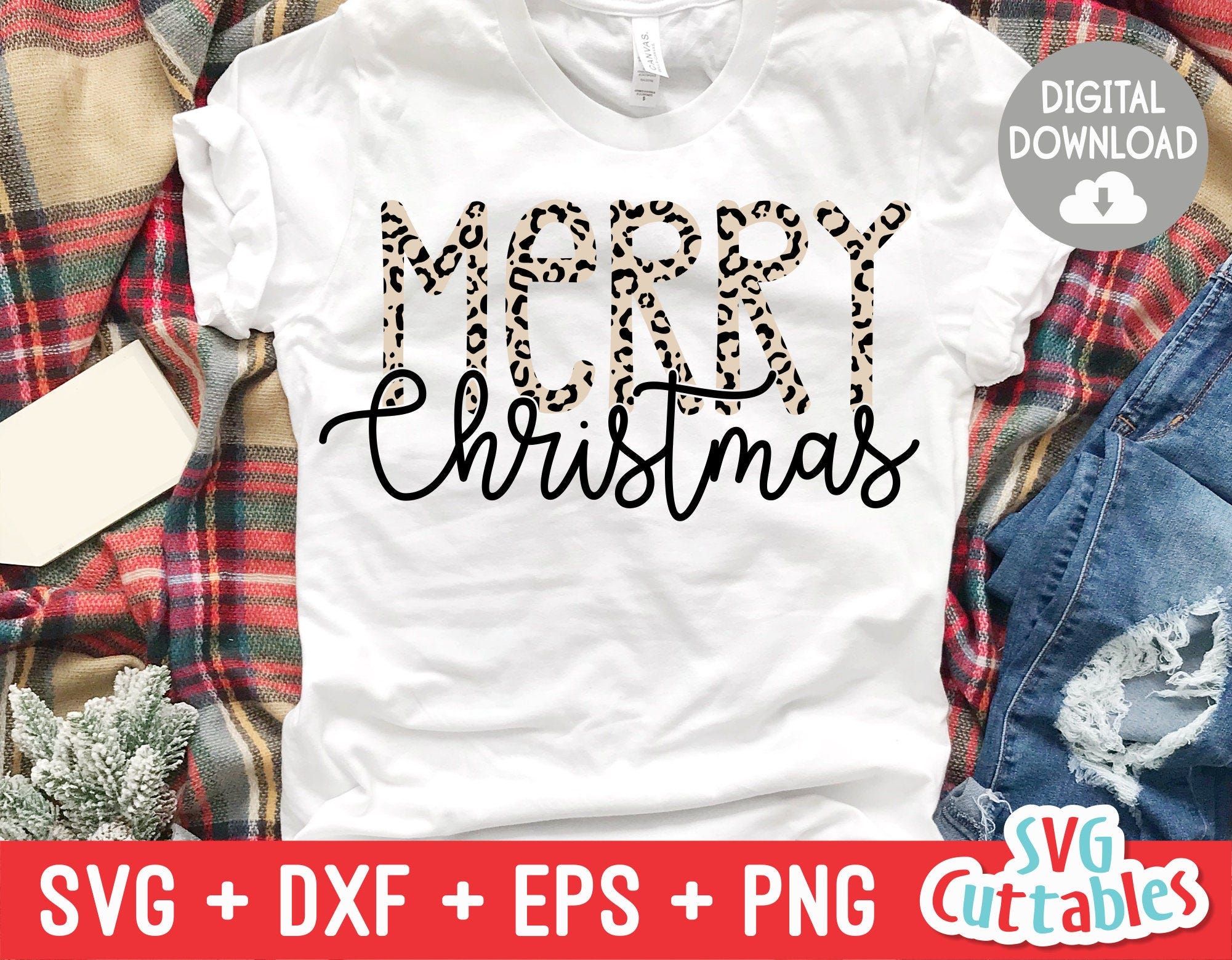 Merry Christmas svg - Christmas svg - Cut File - svg - eps - dxf - png - Leopard Print - Plaid - Silhouette - Cricut file - Digital File