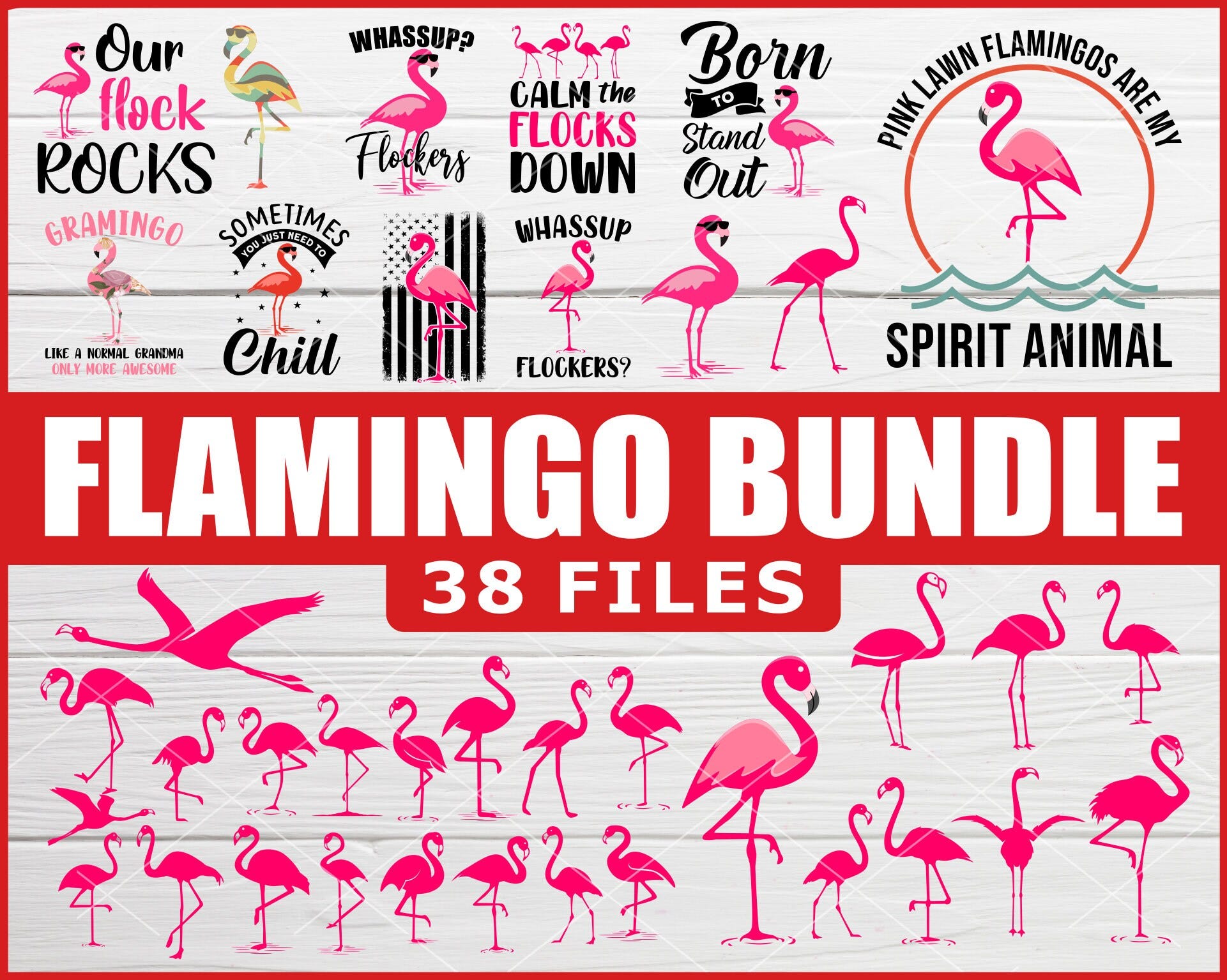 38 files Bundle Flamingo SVG - Flamingo Clipart, Flamingo Cut File, Summer SVG, Flocks SVG, Bird Svg, Flamingo Png