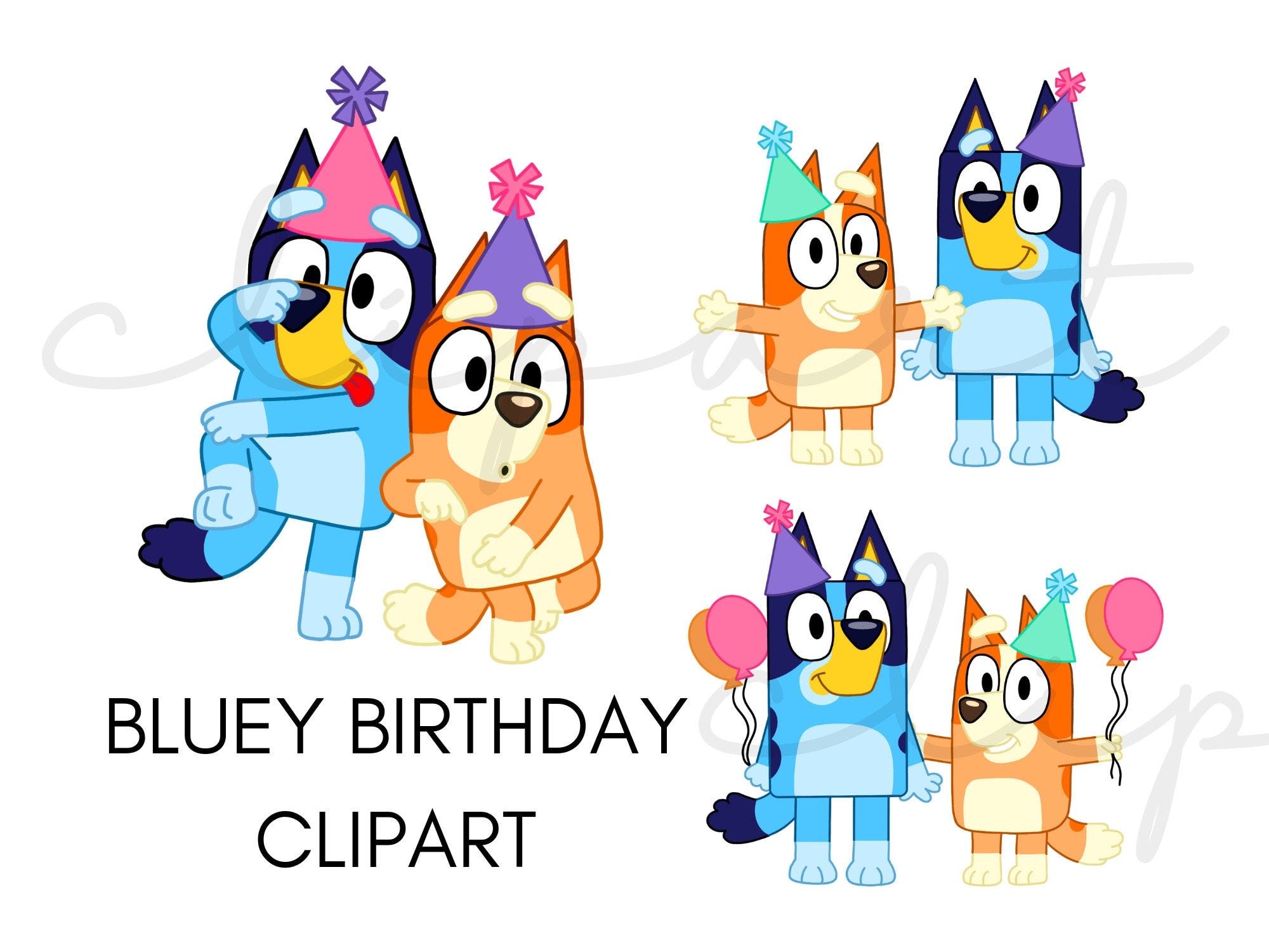 Blue Dog Birthday Colorful Clipart Bundle for Kids