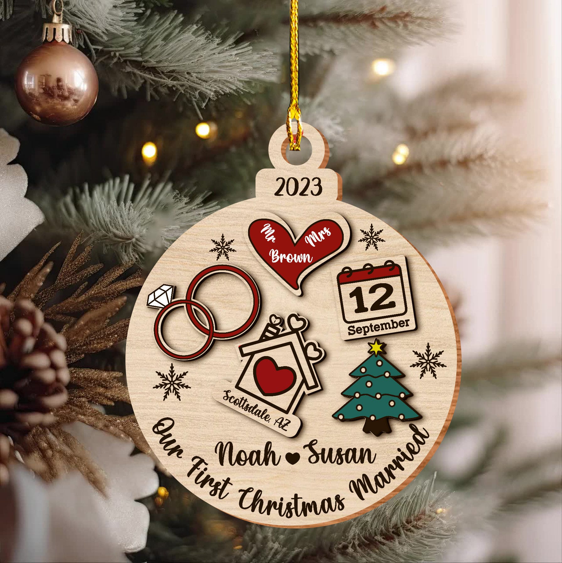 First Married Christmas Ornament Svg Laser Cut, First Christmas Together Ornament, Wedding Keepsake, Wedding Ornament, Gift For Couple