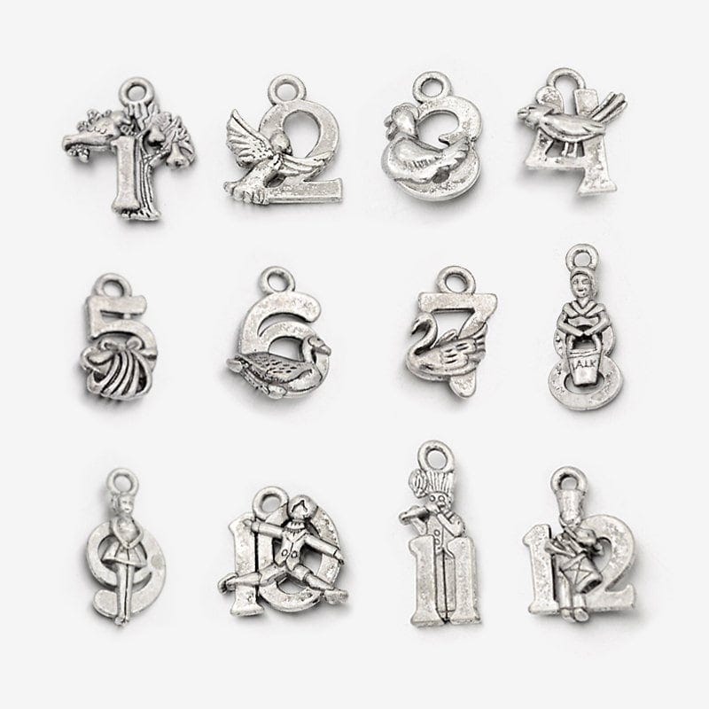Discontinued!! Antique Silver 12 Days of Christmas Charm Set  (B143a/bu)