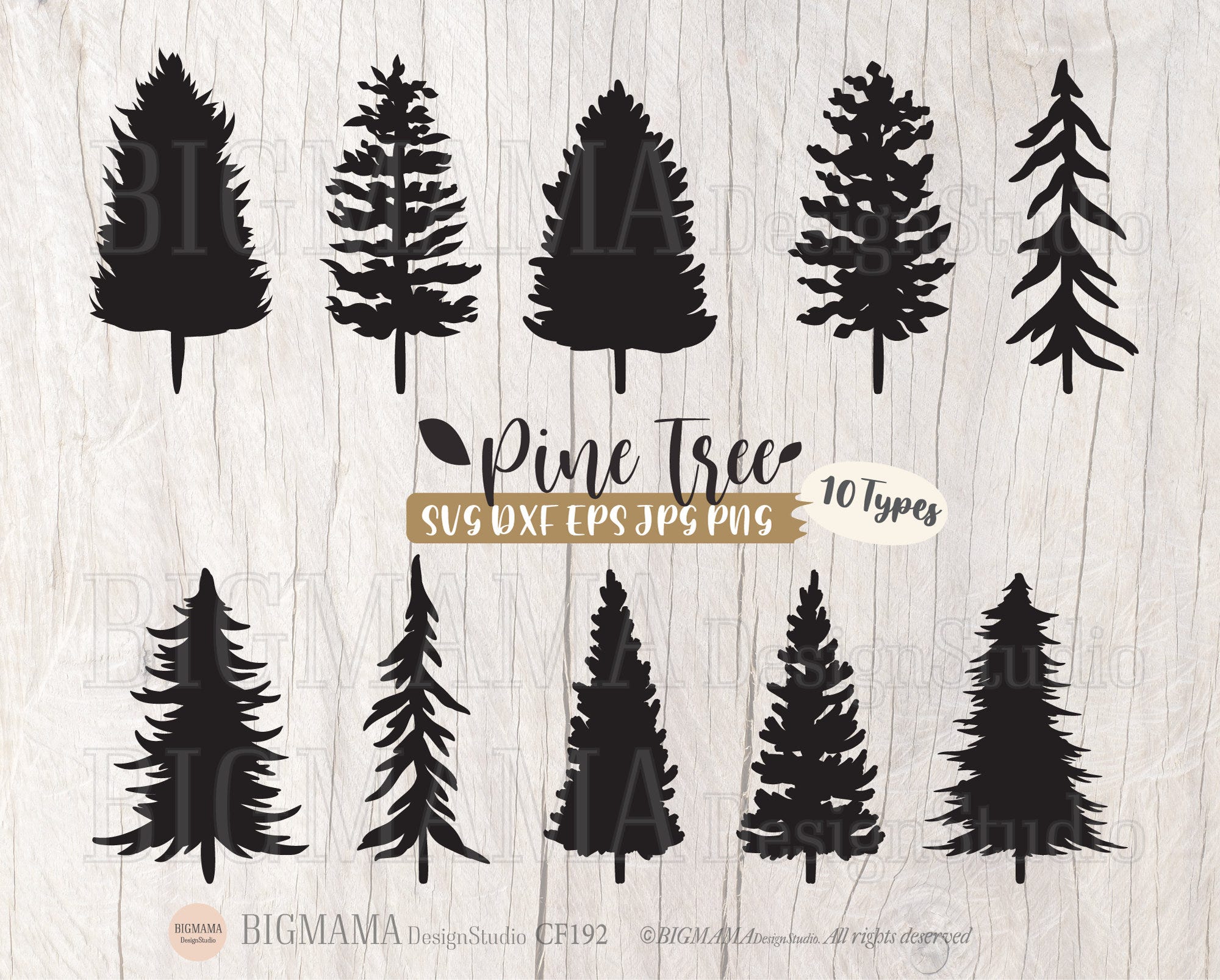 Pine Tree SVG,DXF,Christmas Tree,Spruce,Cut File,Tree Bundle,Nature,Trees,PNG,Cricut,Silhouette,Commercial use,Instant download_CF192