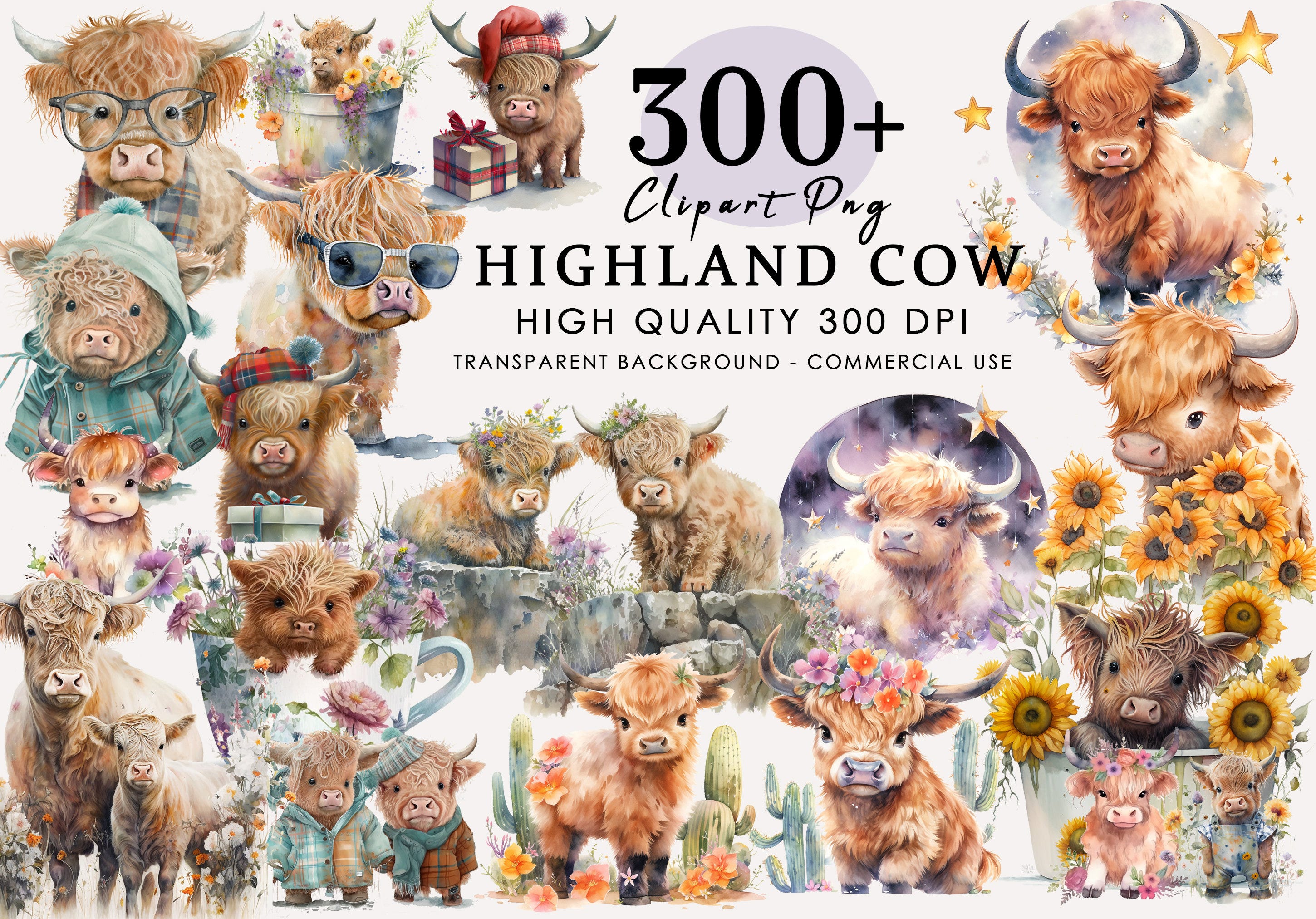 Highland Cow Collection, watercolor Highland cow clipart, baby highland cow Nursery decor, baby animals, baby highland cow png