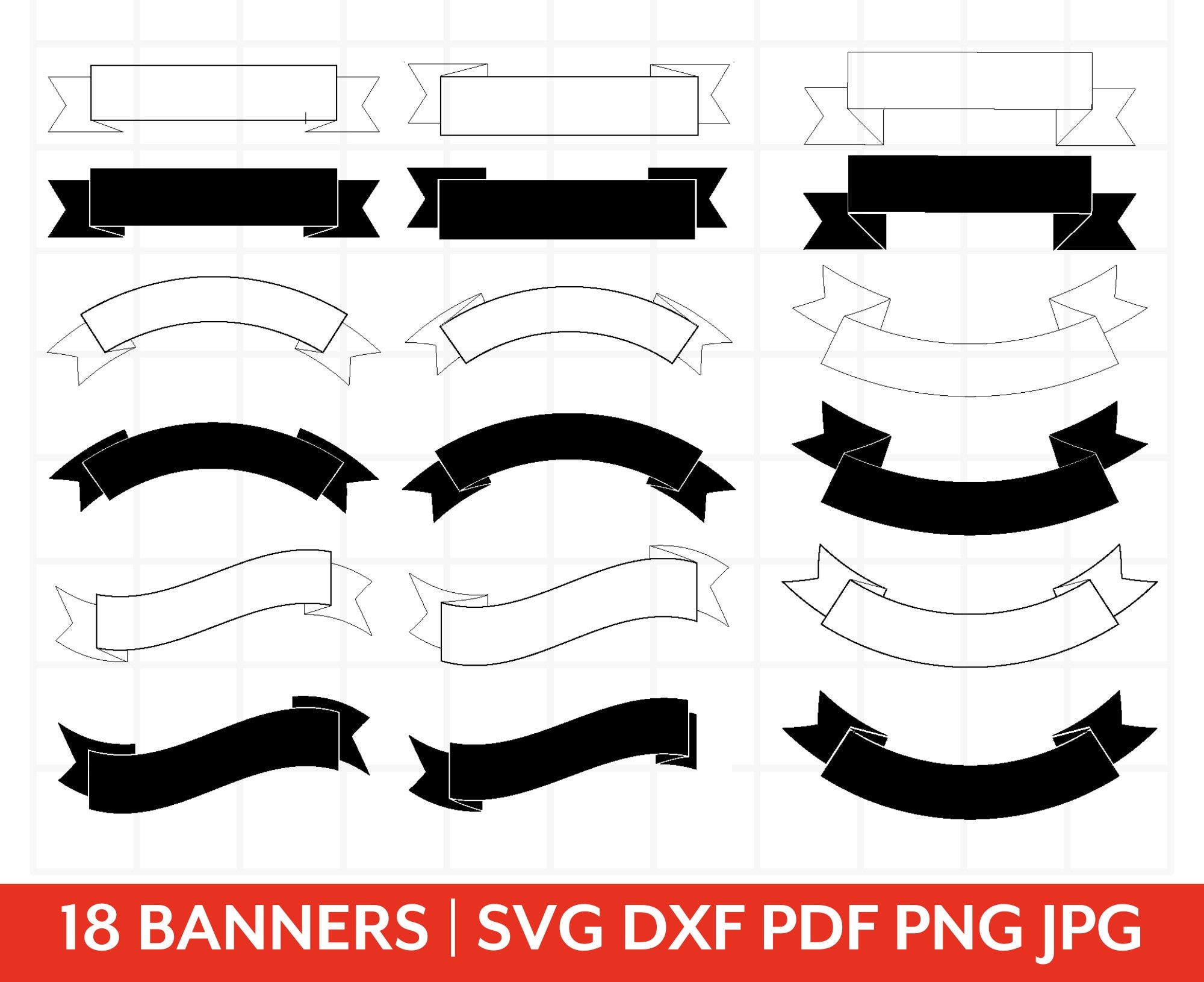 Banner Svg Bundle, Banner Clipart, Banner Png, Banner Vector, Banner Outline, Ribbon Svg, Banner Cut File designs for Cricut & Silhouette