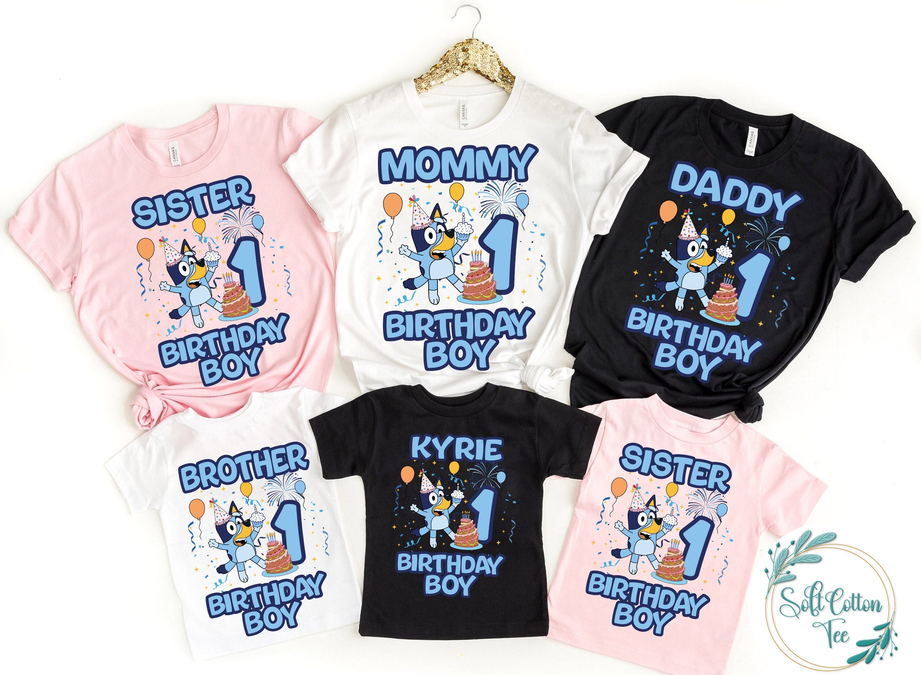 Personalized Bluey Birthday Shirt, Bluey Birthday Boy T-Shirt, Bluey Party Shirt, Customized Bluey Birthday Shirt, Bluey Squad Tee