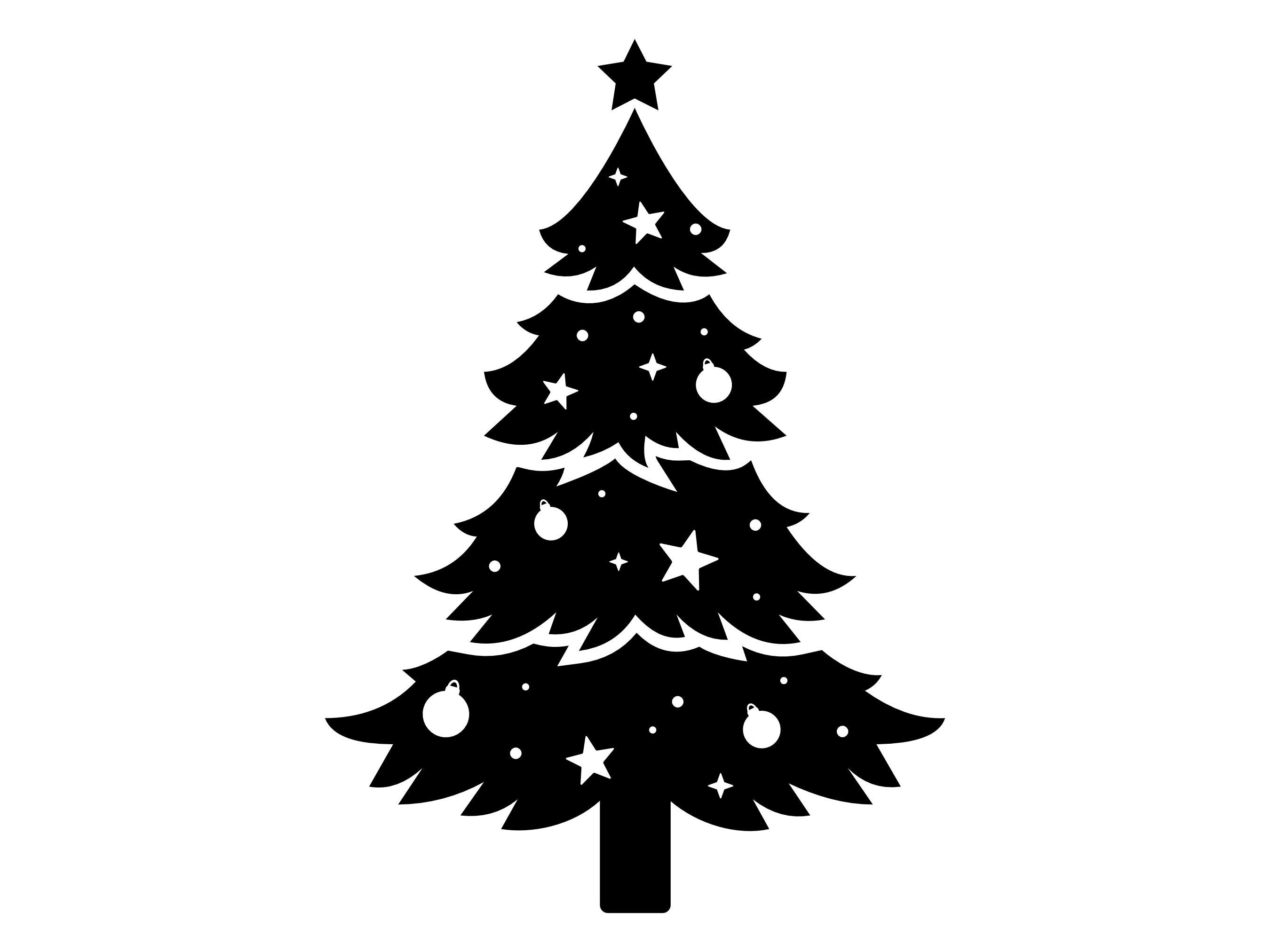 Decorated Christmas Tree SVG, Christmas Tree Silhouette, Christmas Tree Clip Art, Christmas Tree Cut File, Black and White Christmas SVG