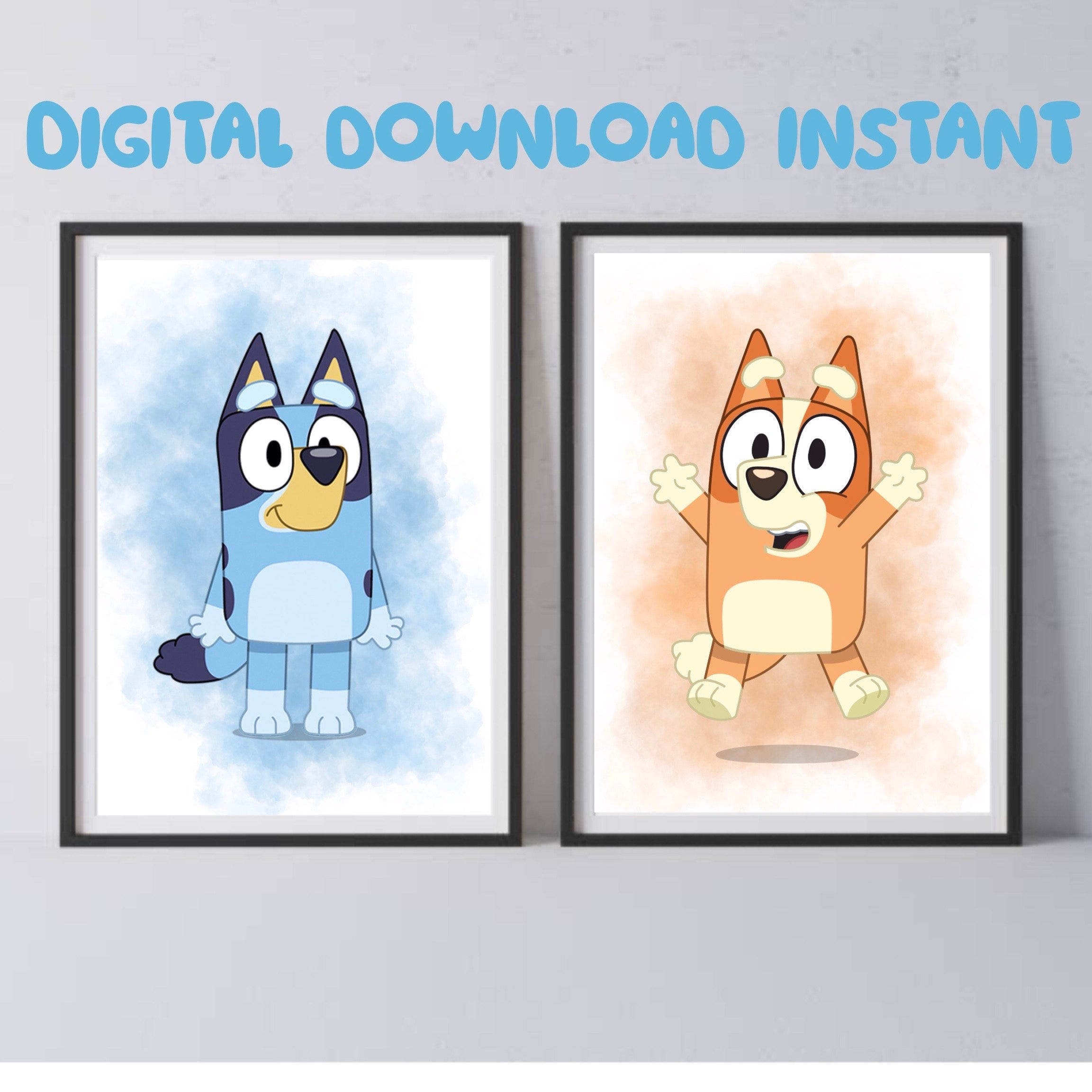 Bluey & Bingo Set of Two A4 Watercolour Style Prints Digital Download