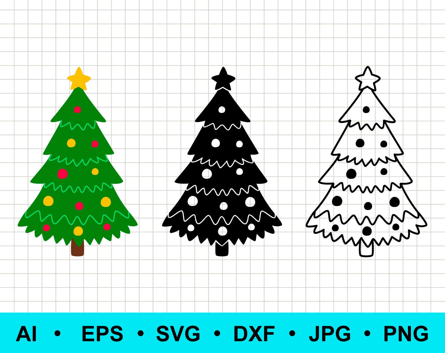 Christmas tree svg, dxf, eps, ai, jpg. Christmas tree png. Layered cutting files. Outline silhouette. Commercial use, digital vector clipart