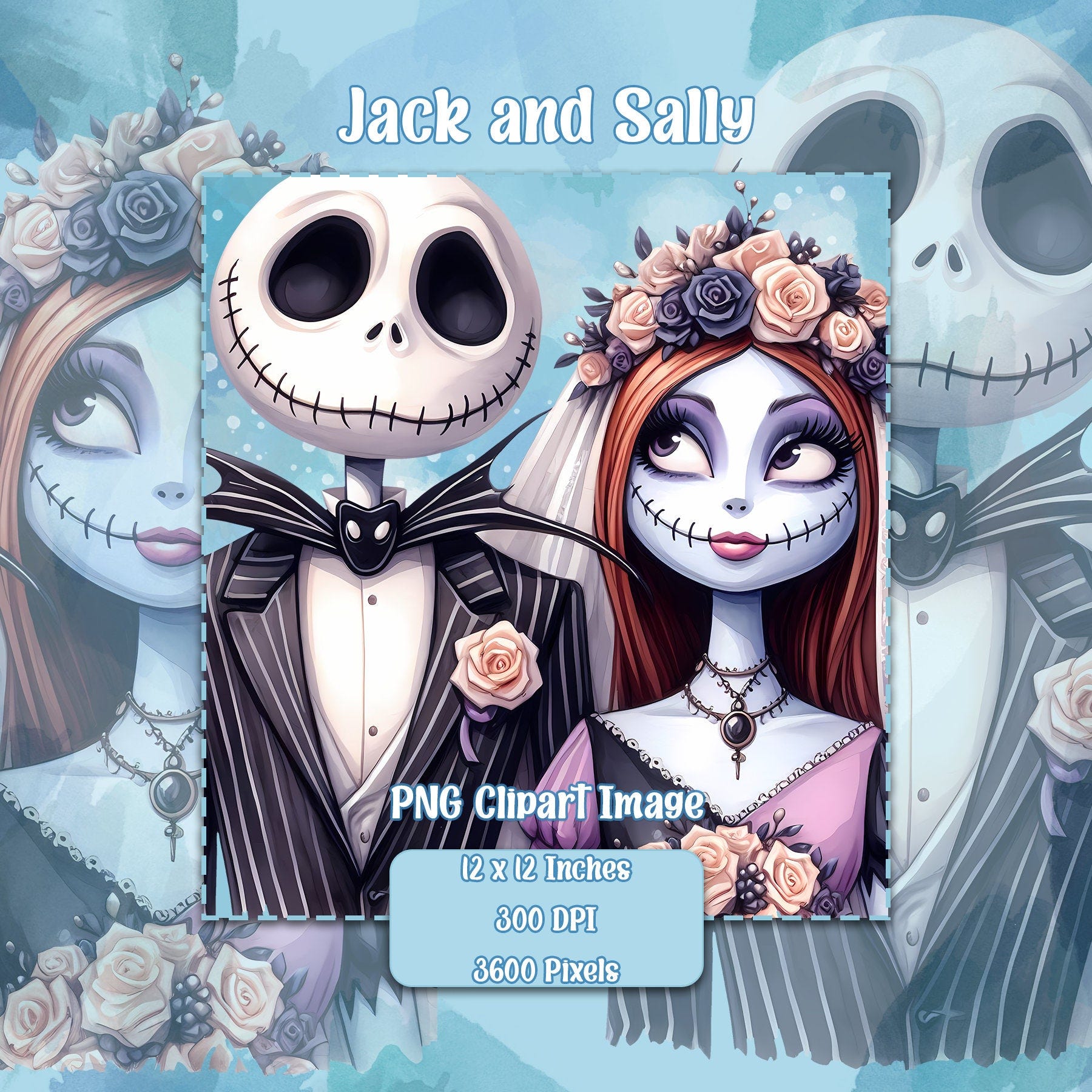 Jack and Sally Wedding PNG, Transparent Background Clipart Images, Commercial License Files, Nightmare Graphics