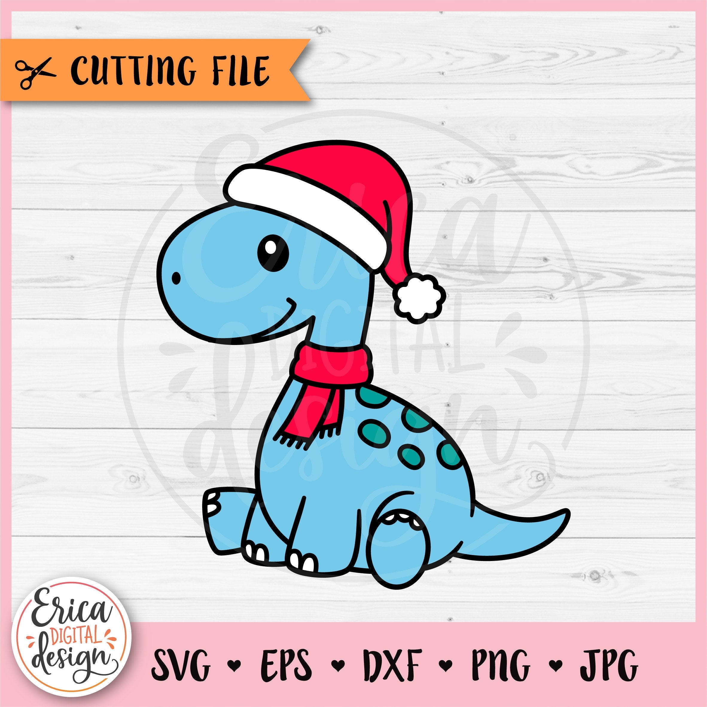 Christmas Dinosaur layered SVG cut file for Cricut Silhouette Cute Dino with Santa Hat Baby Boy Dinosaur Kids Christmas Shirt Iron on Vinyl