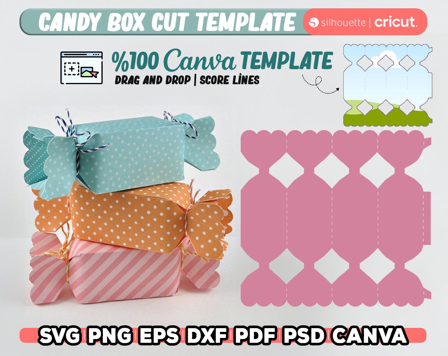 Candy Box Template cut, candy shaped box svg, Candy gift box template, party gift box, box svg for cricut / silhouette, Instant Download