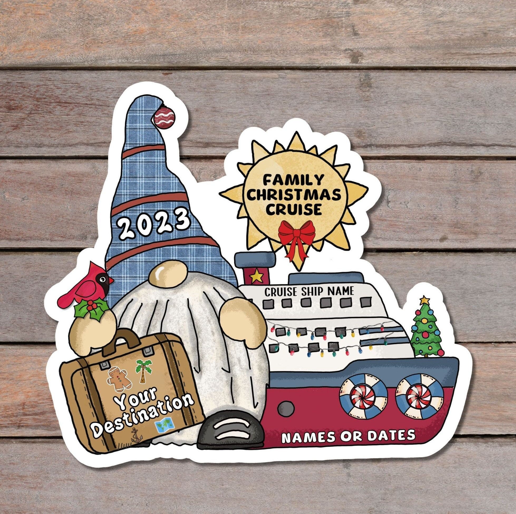 Christmas Gnome Family Cruise Magnet, Personalized Family Cruise Cabin Magnet, Christmas Cruise Door Decoration