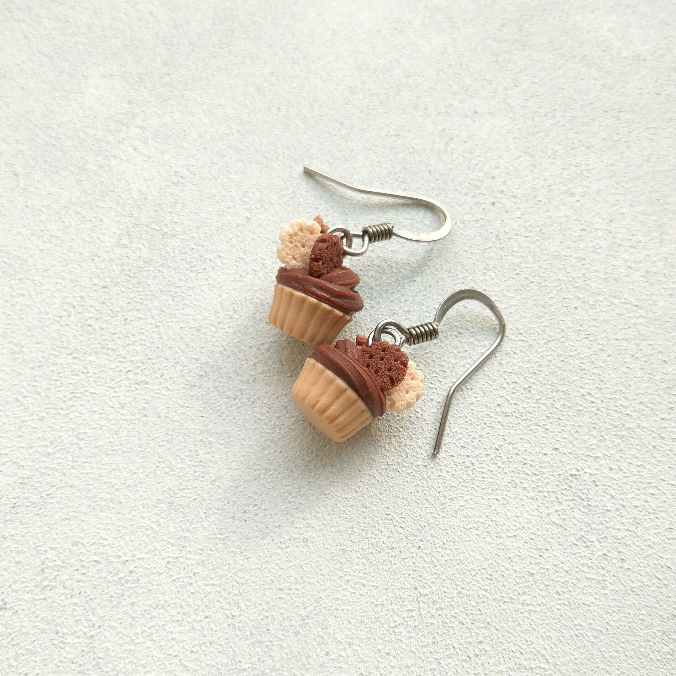 Cupcake earrings Chocolate cupcake Tiny food earring Baker gift Funny food Cupcake jewelry Miniature food Fake food jewelry Miniature cookie