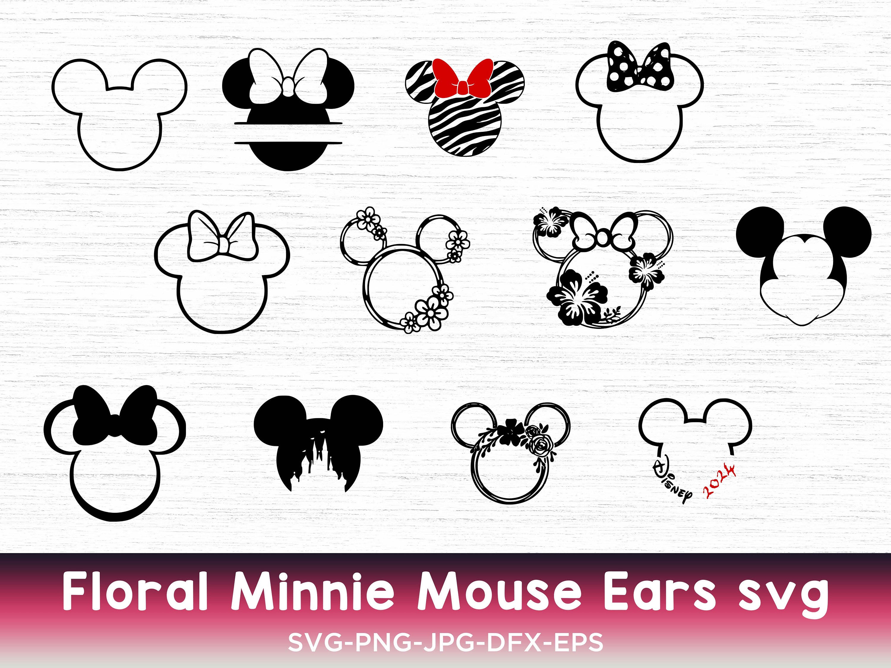 Minnie SVG Bundle Birthday svg, Minnie png, Flowers Minnie Mouse, Minnie Mouse ears svg png, Disneyland svg, Mickey Ears shirt cut file