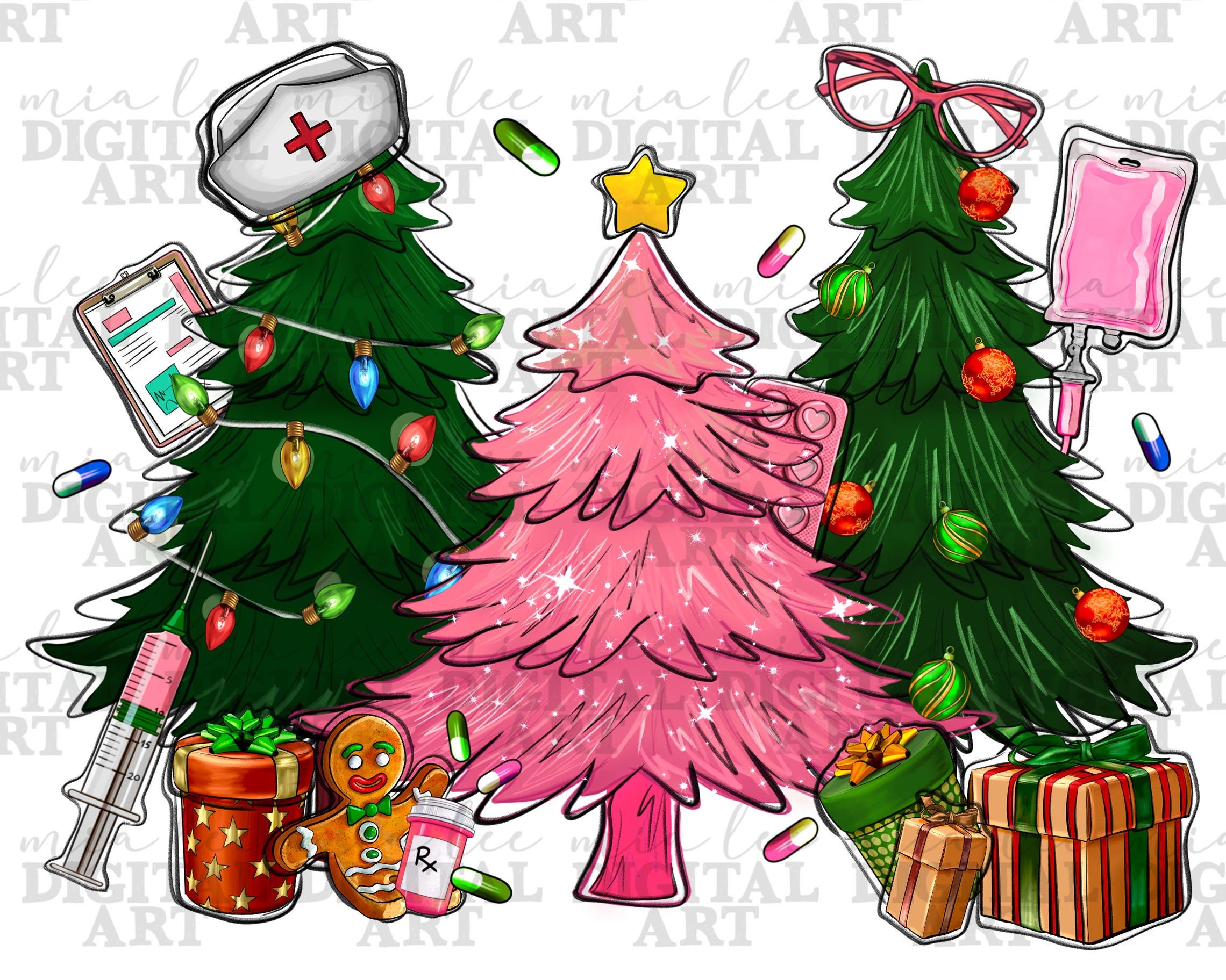 Nurse Christmas trees png sublimation design download, Merry Christmas png, Happy New Year png, Nurse life png, sublimate designs download