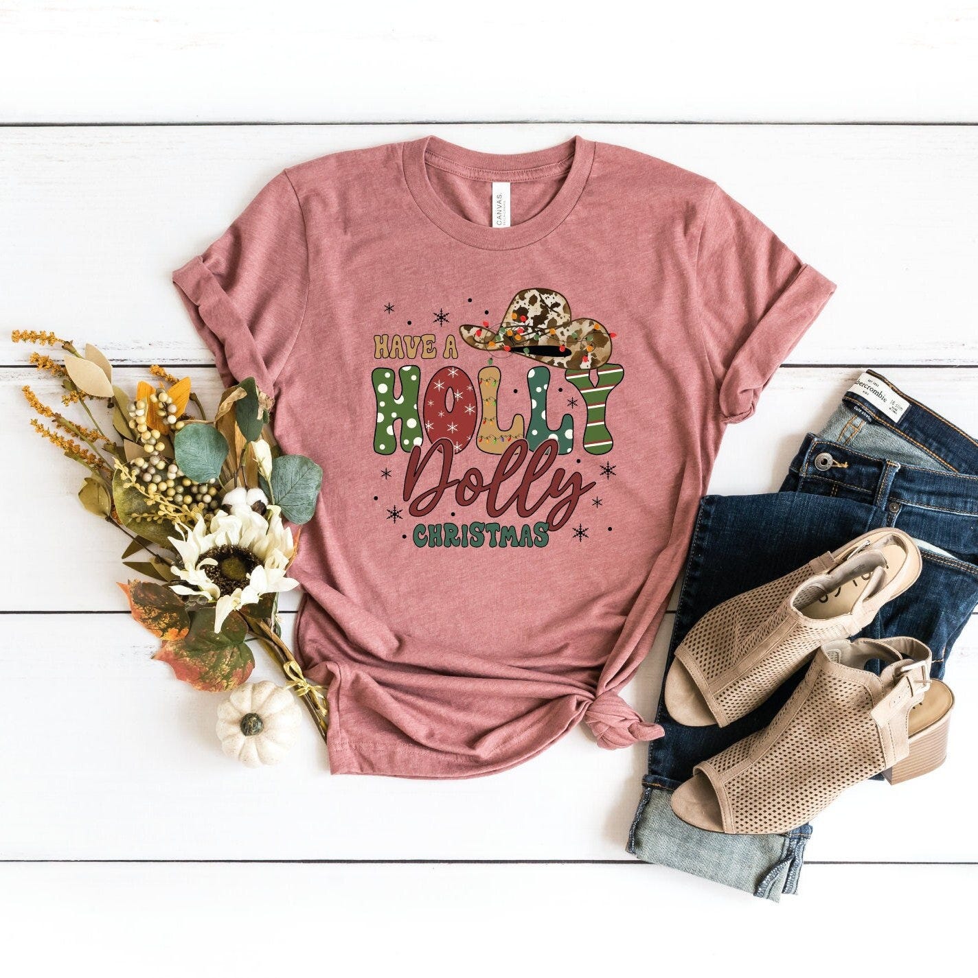 Have A Holly Dolly Christmas Shirt, Christmas Western Graphic Tee, Country Shirt Women Holly Jolly Shirt, Cowgirl Christmas Tee