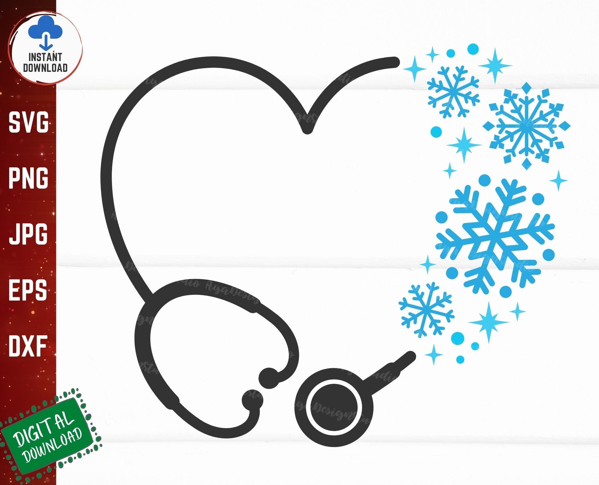 Stethoscope Heart with Snowflakes Svg, Snowflakes Stethoscope Svg, Stethoscope Monogram Frame Svg, Christmas Stethoscope Svg