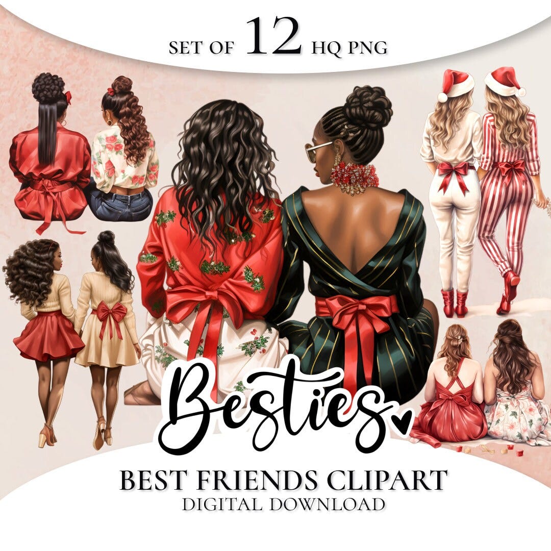 Best Friends Clipart, Besties Christmas, Friends Clipart, Christmas watercolor clipart, Best Friends PNG, Friend PNG, Besties Clipart