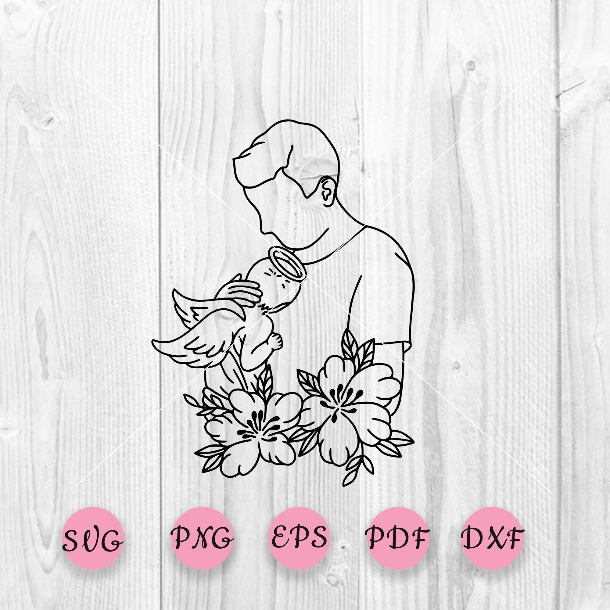 Father with baby angel svg, Loss Memorial svg Father svg, Newborn svg, Father