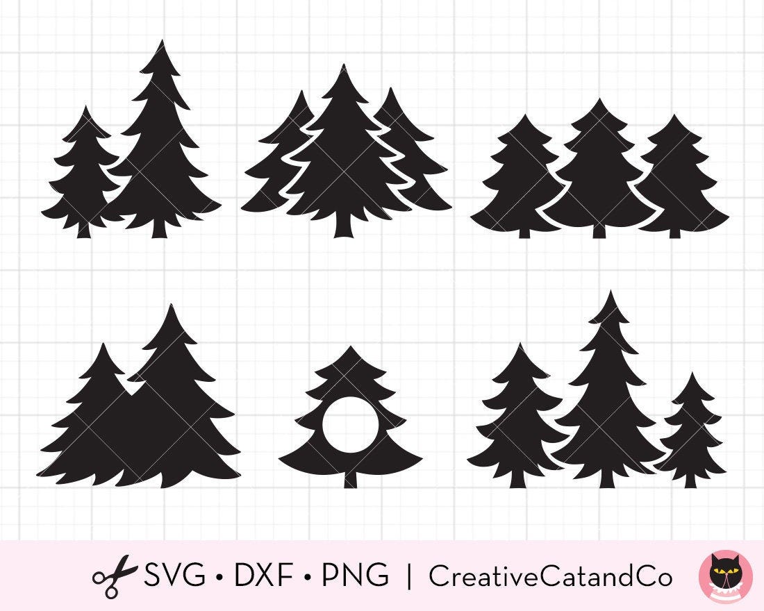 Christmas Tree Silhouette Shape Svg, Bundle, Group of Christmas Trees, Three Christmas Trees Svg, Black and White, Svg, Dxf, Png, Cut Files