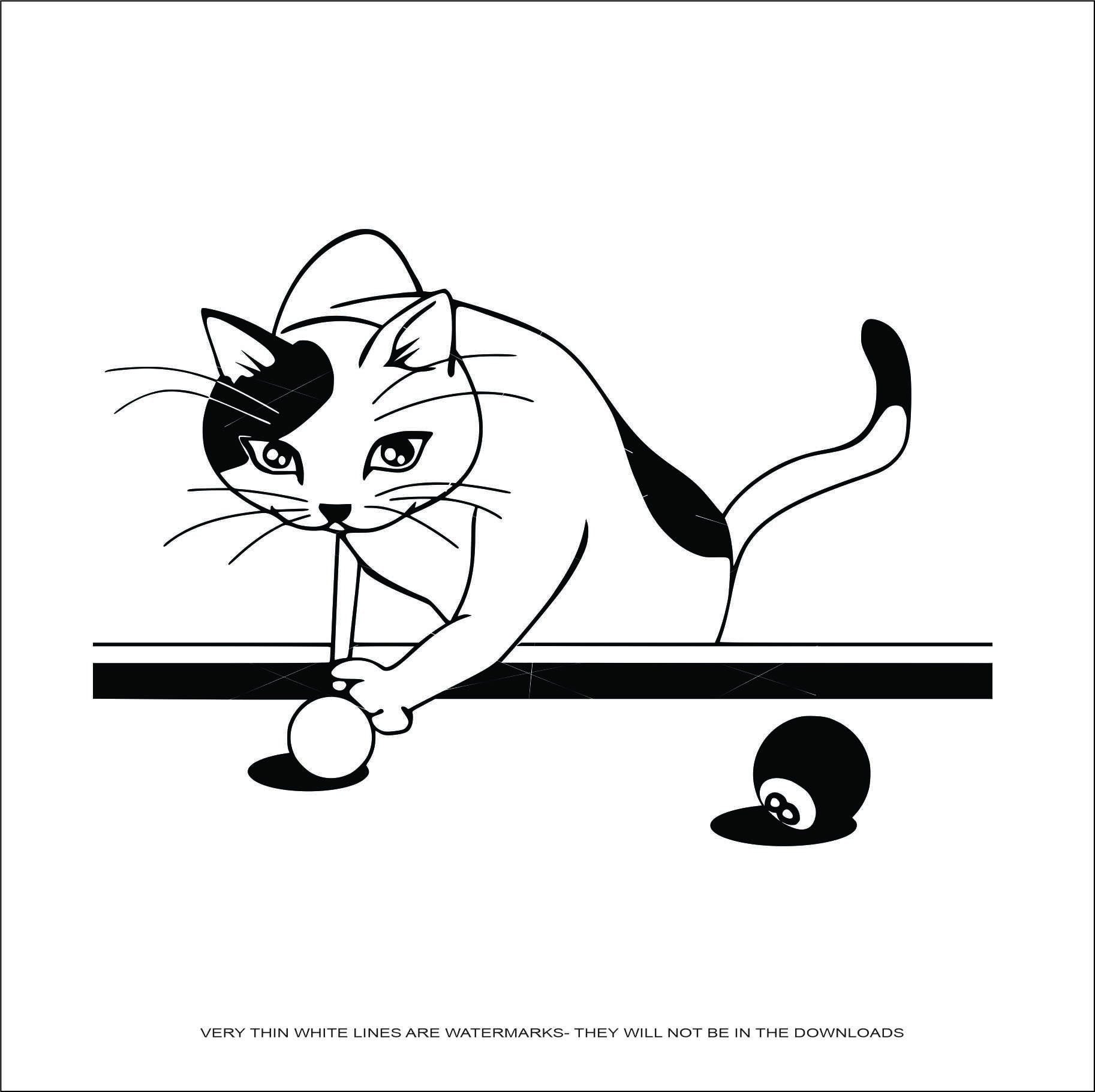 Cat Playing Pool Billiards Fun Eight Ball Player Stick Cue Feline Kitty Sport *  Clip Art digital download eps/dxf/png/jpeg/svg