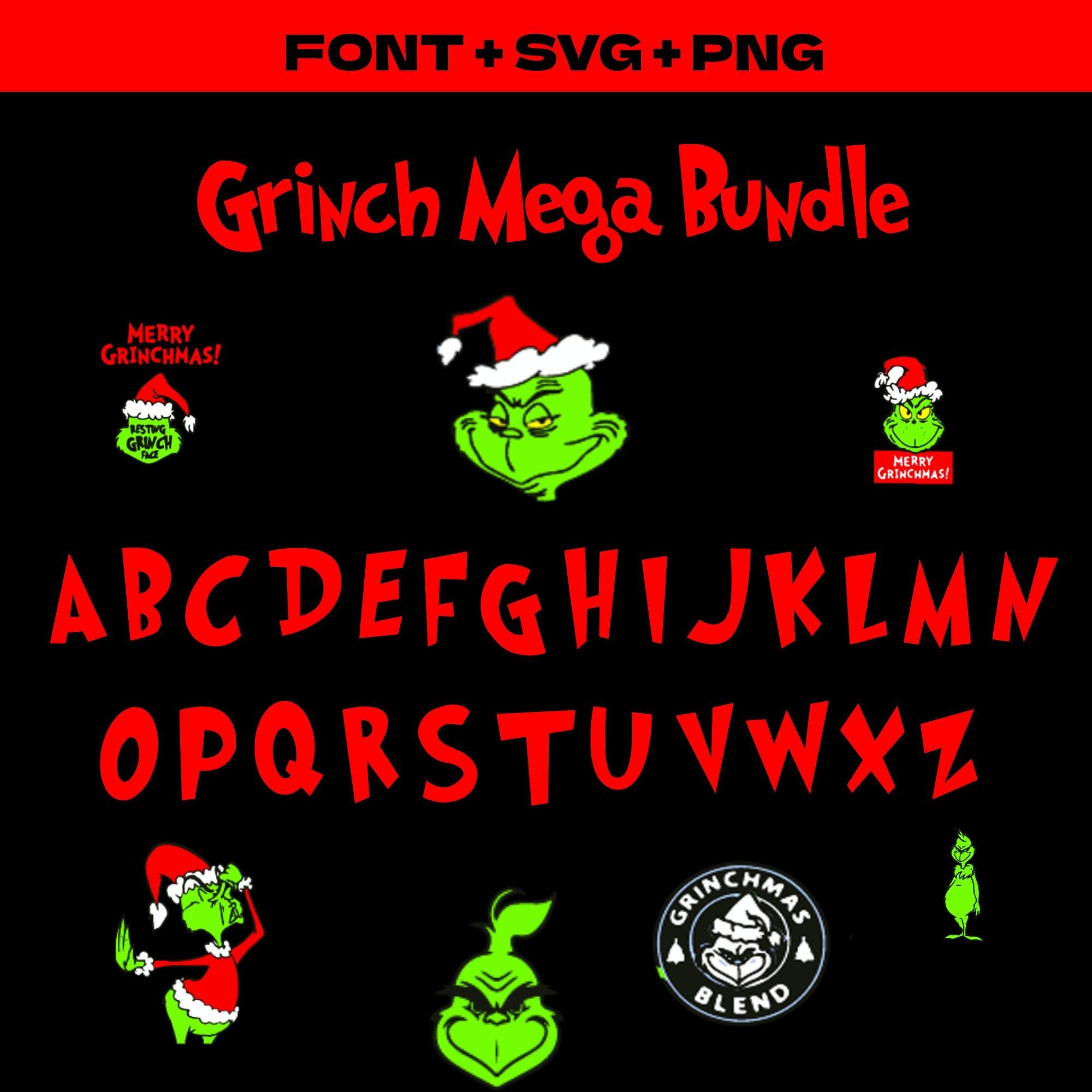 The Grinch Svg Font SVG Alphabet OTF Bundle, Grinch Hand Svg, Grinch Face Svg, Clipart, Grinch Font, Digital Download, Grinch Ornaments