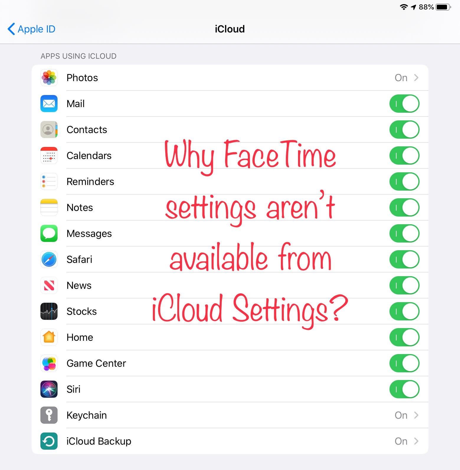 No FaceTime Settings in iCloud, why?