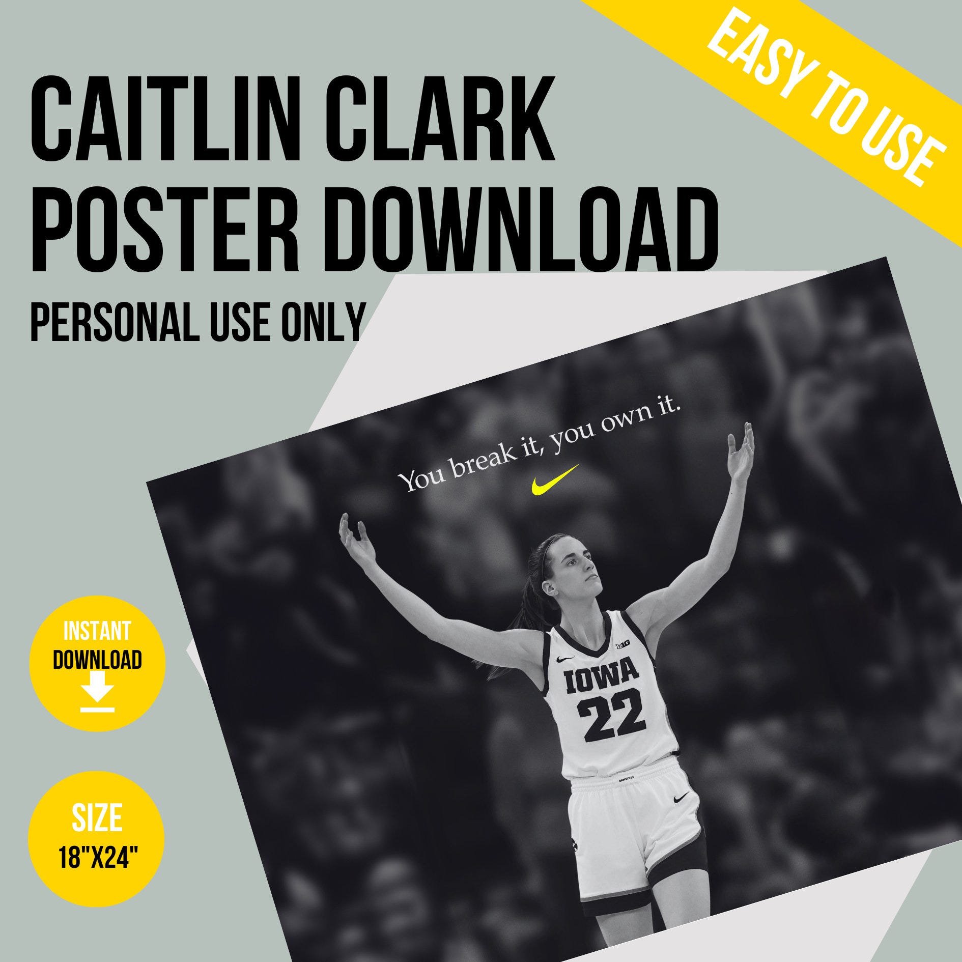 Caitlin Clark "You Break It, You Own It" Record Breaking Digital Download Poster; JPEG Download; Leading Scorer Poster, Instant Download