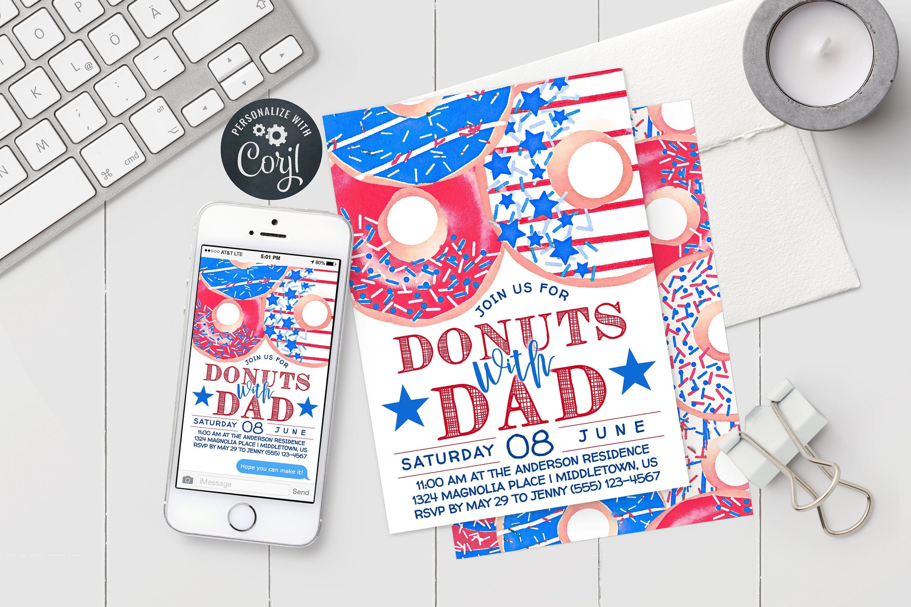 Donuts With Dad Invitation Patriotic Fathers Day Brunch Invitation Donuts With Dad Invitation - Patriotic Fathers Day Brunch Invitation Red White And Blue Editable Template Instant Download Pdf, Jpg, Or Png