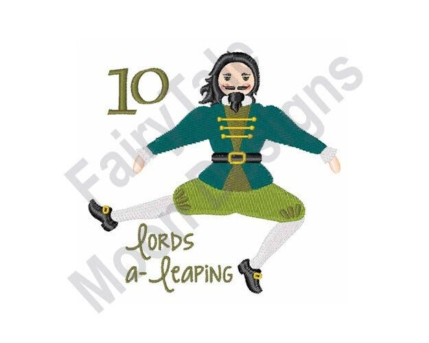 10 Lords A-Leaping - Machine Embroidery Design, 12 Days Of Christmas Song, Christmas Carol Embroidery Design, Ten Lords A Leaping Embroidery