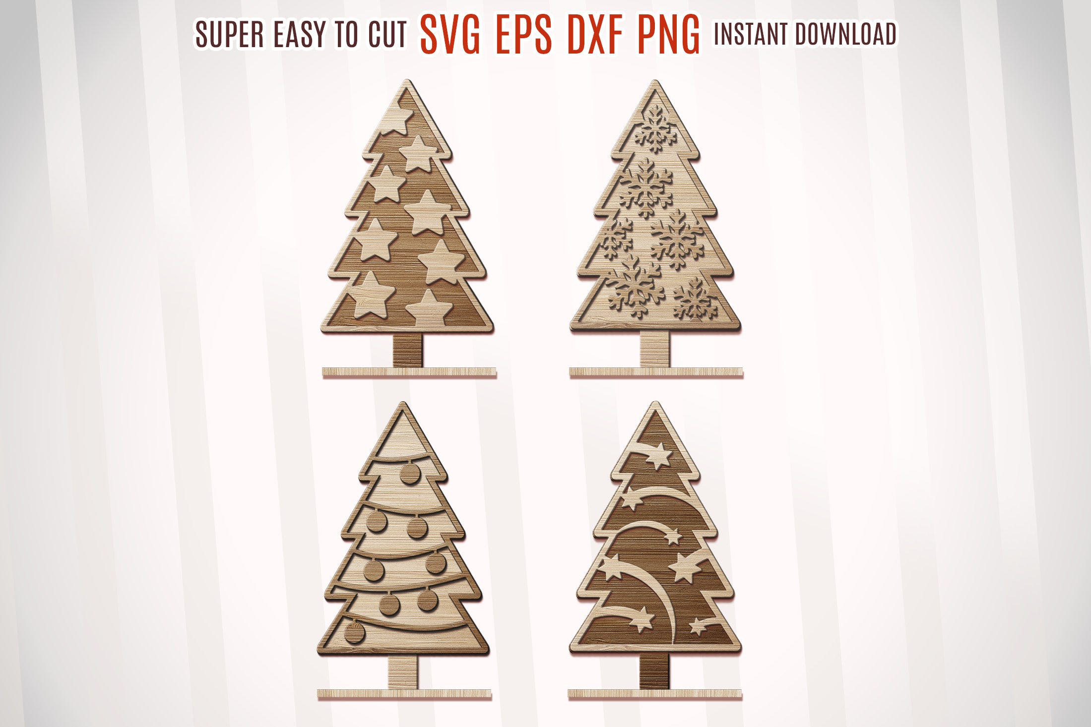 Standing Christmas Tree SVG Bundle, Christmas Tree dxf, Christmas Tree Stand dxf Laser Cut Files, Glowforge Files, Christmas dxf Laser