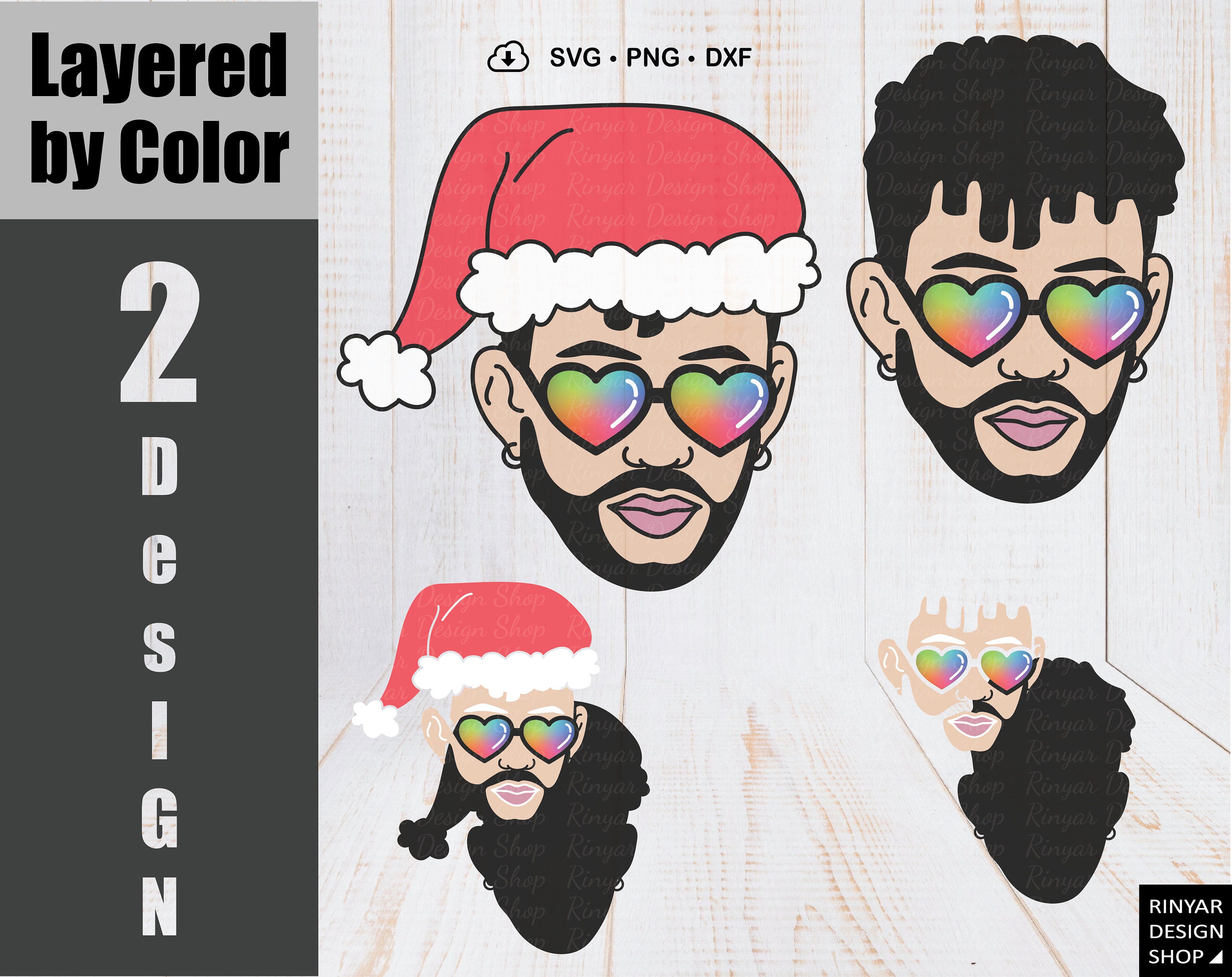 Layered SVG Bad Bunny Christmas, Bad Bunny Christmas Svg, Bad Bunny Santa Hat svg, Instant Download, Svg Digital File, Png, Dxf