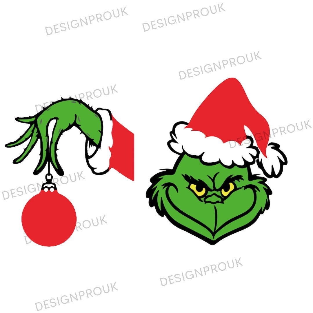 Grinch Face Svg | Grinch Hand SVG | Grinch Face and Hand with Ornament | Grinch Face Silhouette | Christmas Grinch Face | Grinch Svg layered