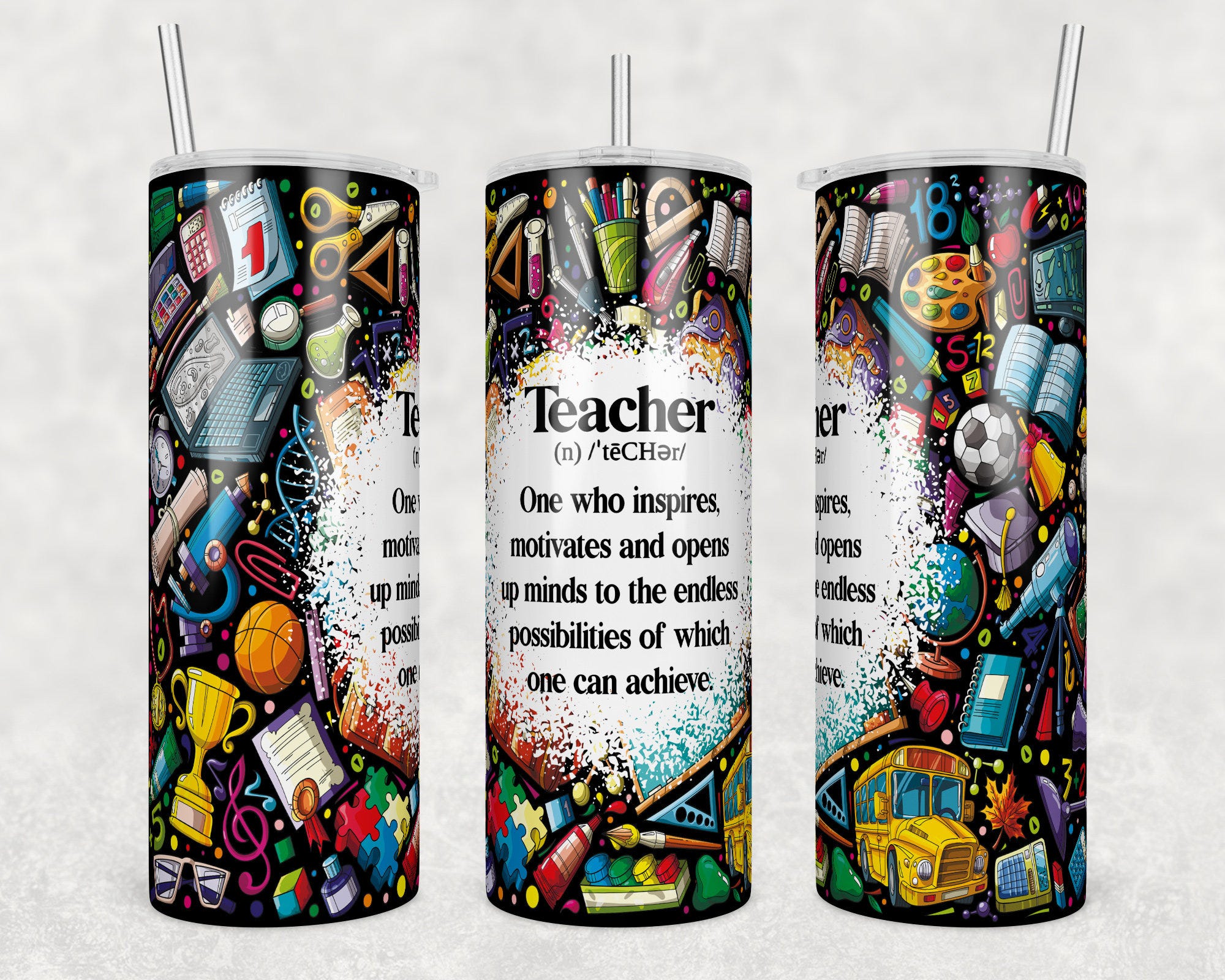 Teacher Definition 20 oz Skinny Tumbler Png, Teacher Seamless, School elements, Motivational quotes Tumbler Wrap Png