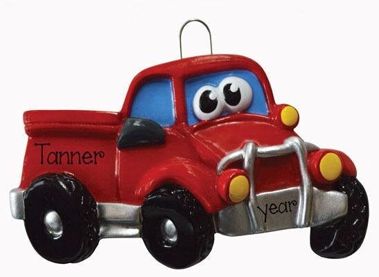 Personalized Red TRUCK with EYES Ornament~Christmas Ornaments~Hand Personalized Ornament~Ornament~Personalized Gifts