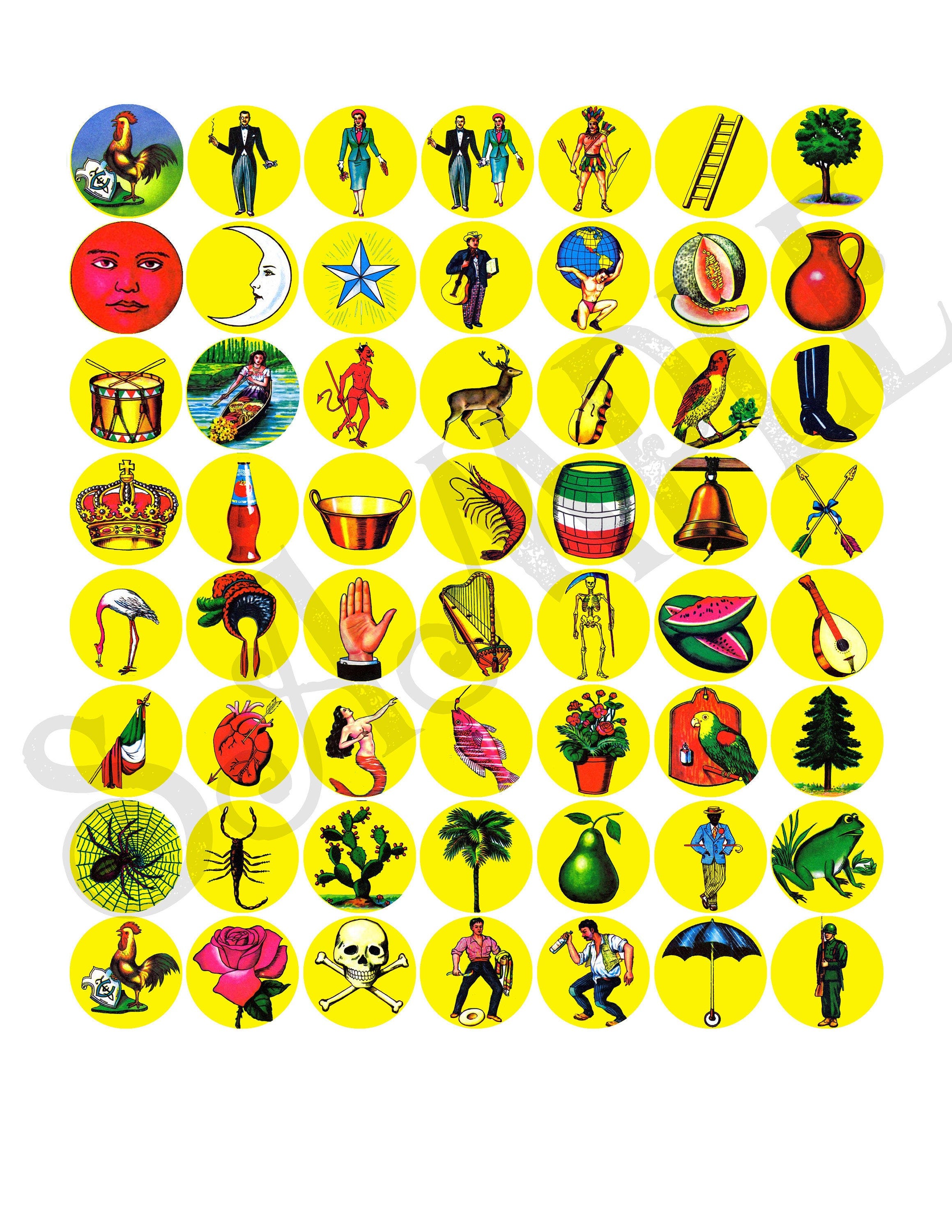 Loteria, Full Set (1 inch)  Bottle Cap JPG/PNG \Printable\""