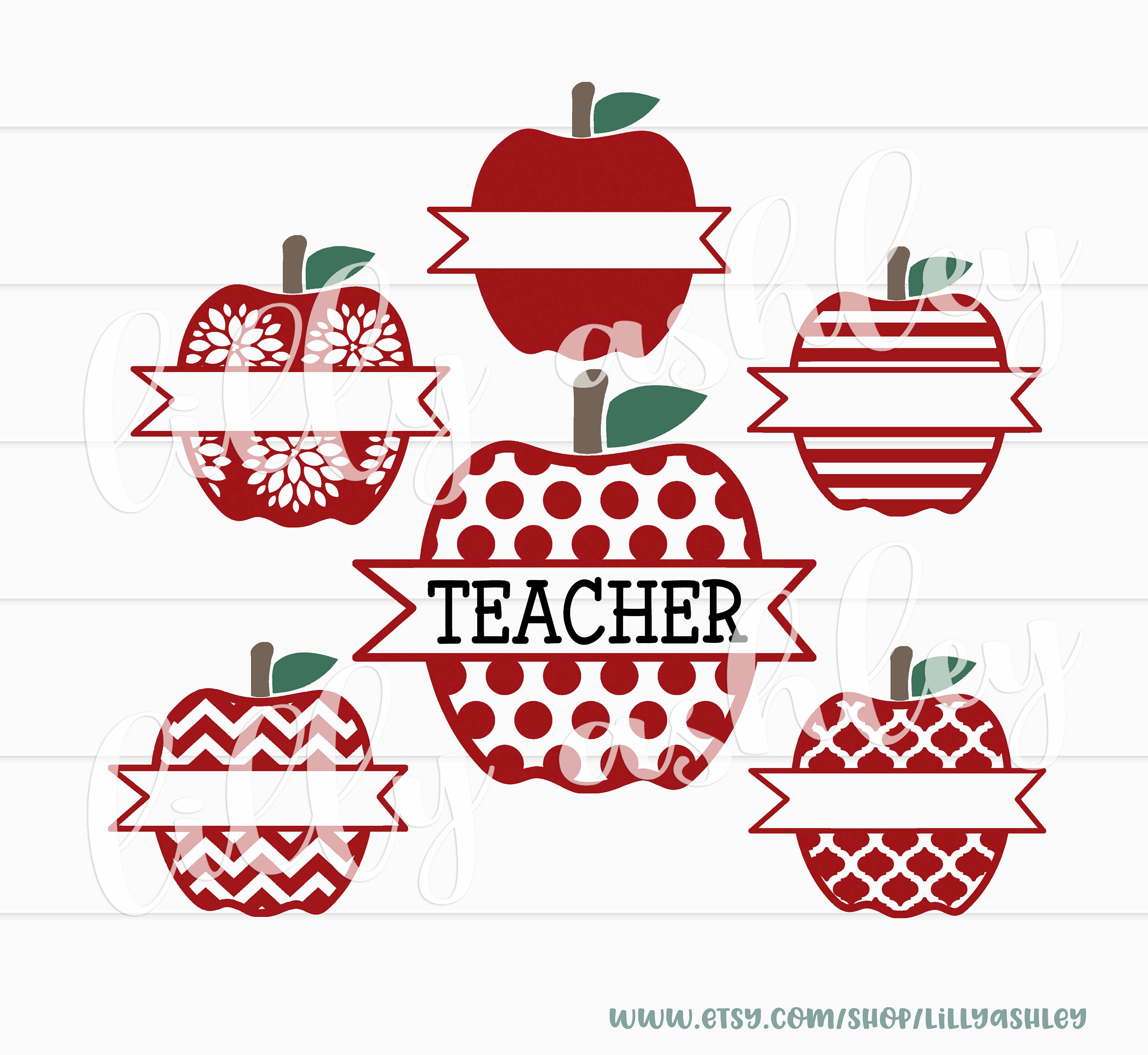 Teacher SVG & PNG Apple Set- Teaching SVG Files Apple Personalized Teacher appreciation designs, custom name teacher gift