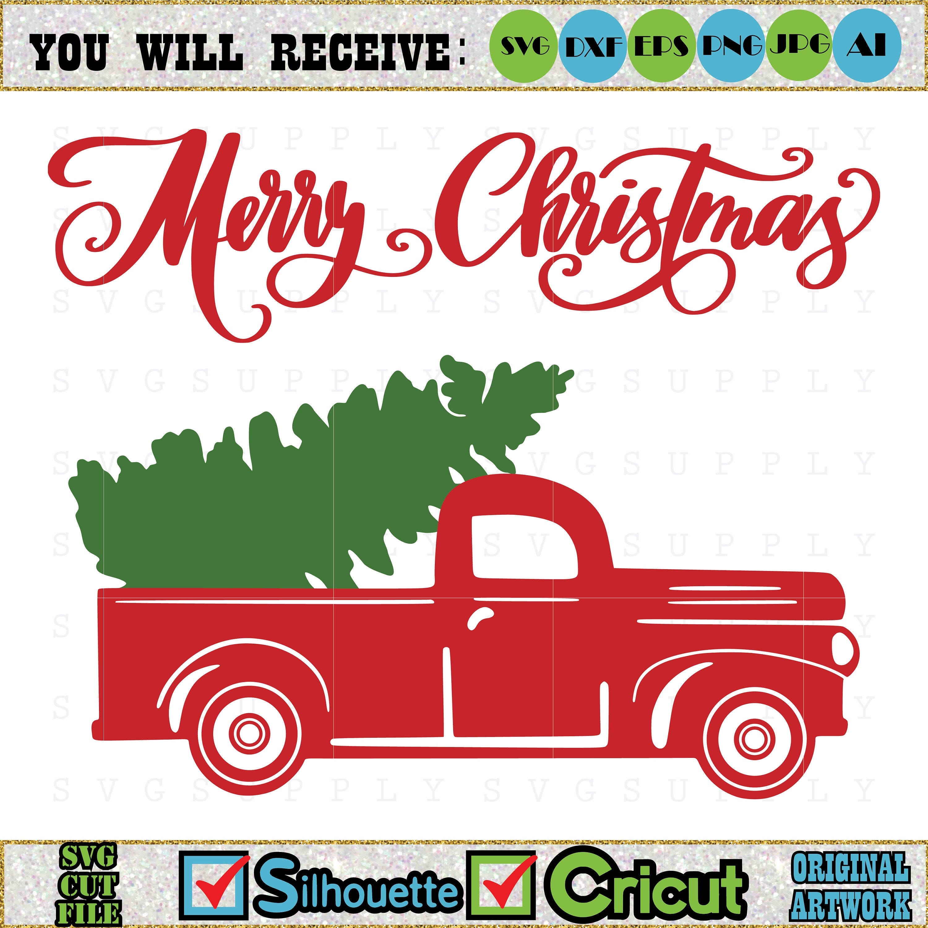 Christmas Tree Truck SVG cut file vinyl decal file for silhouette cameo cricut iron on transfer on mug shirt fabric design for all ages