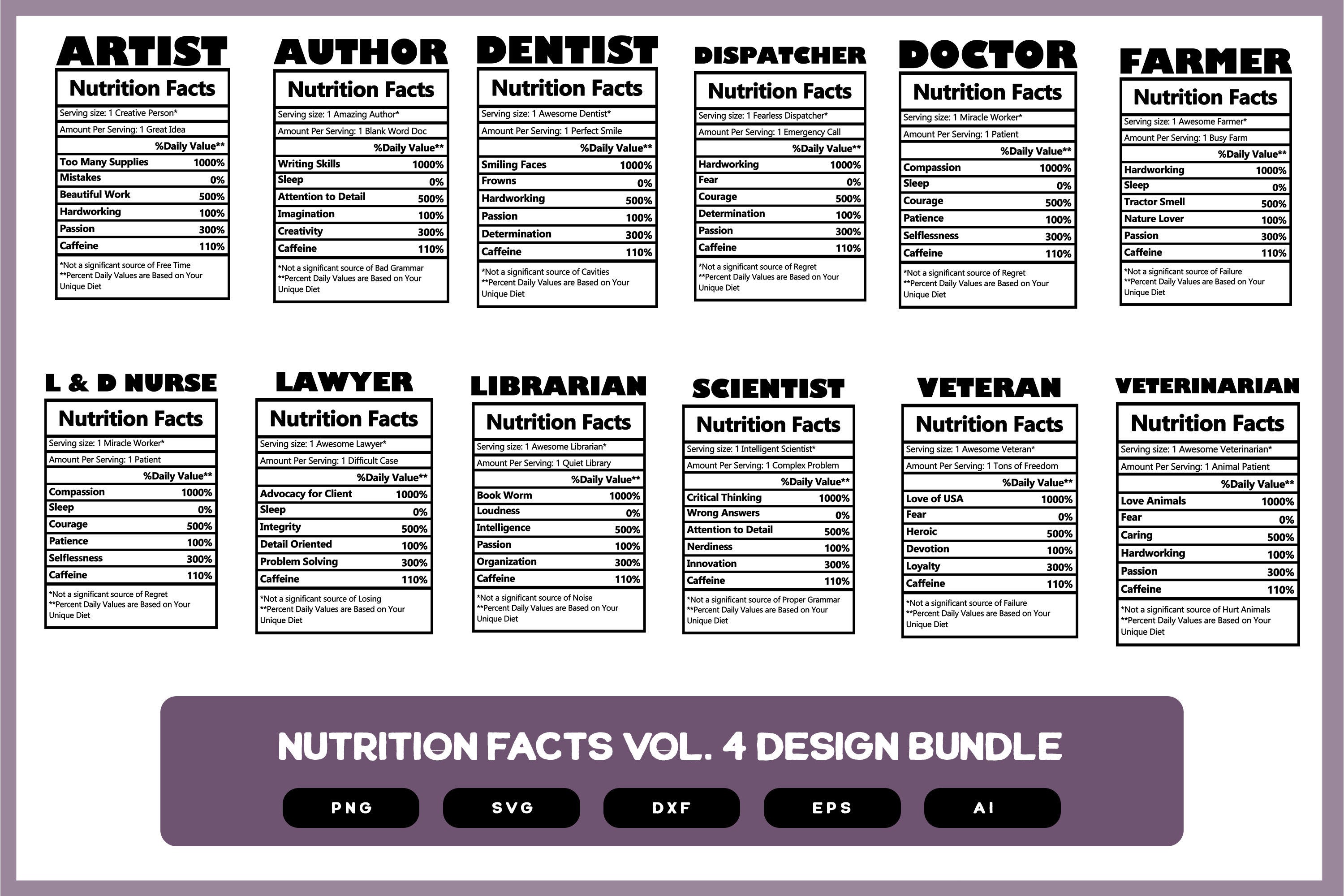 Nutrition Facts  Design Bundle Volume 4 | Nutrition Facts  Design | Nutrition Facts Shirt Design | Nutrition Sayings