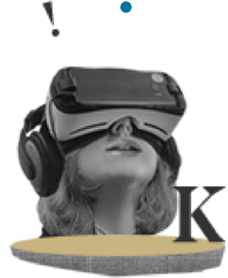Woman with VR goggle looking up