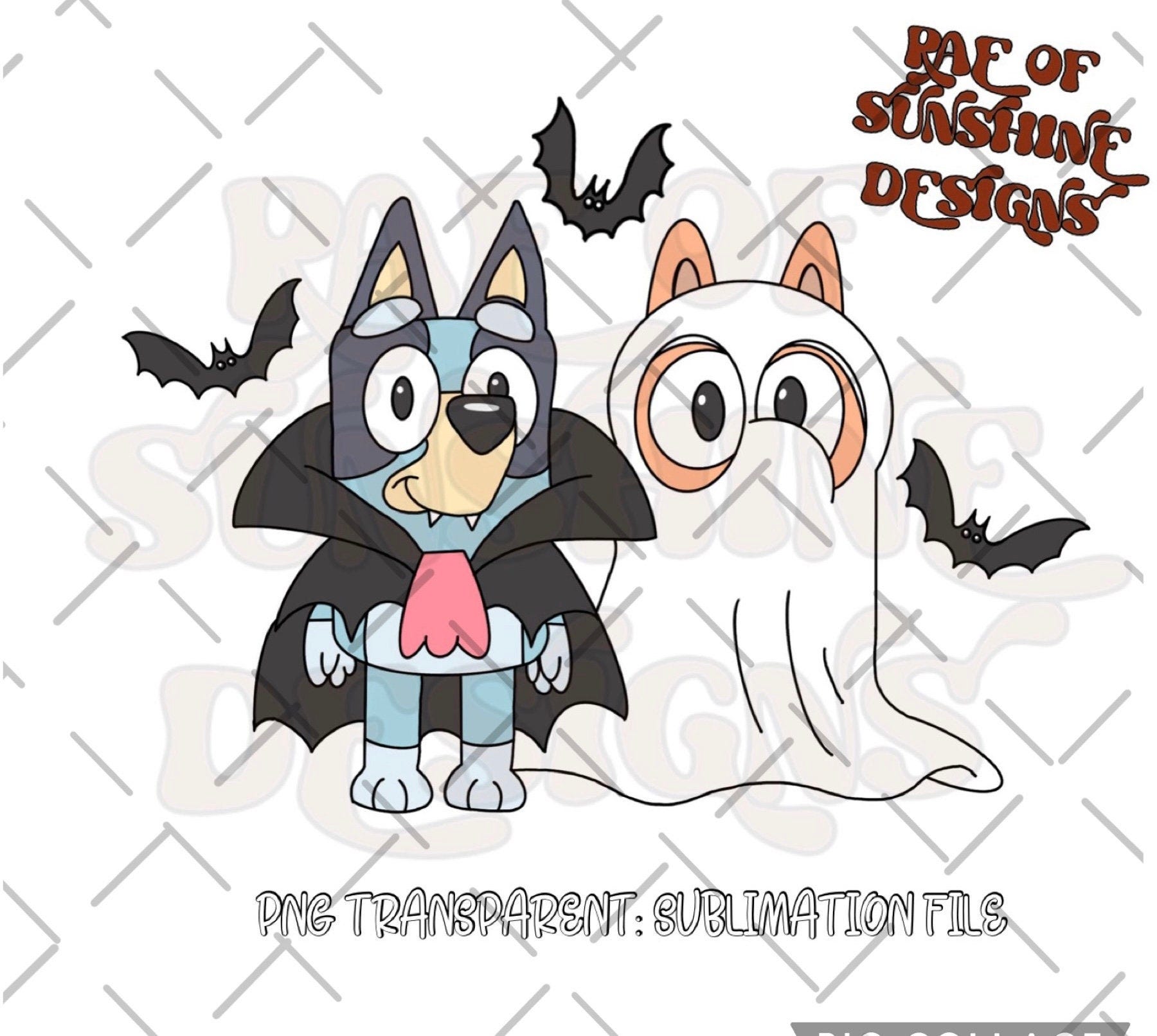Bluey and Bingo Halloween,bats  bingo ghost, bluey vampire,trick or treat, transparent, png, sublimation logo, clipart, Digital Download