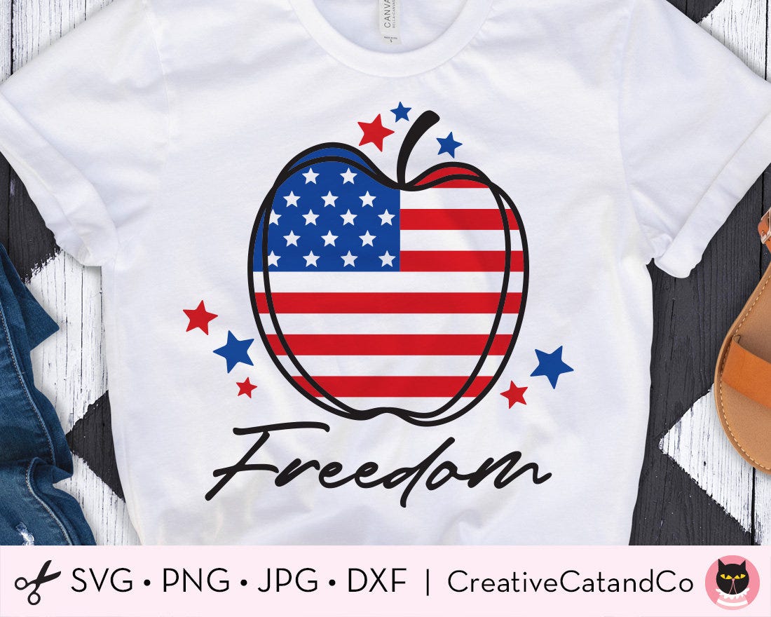 Teacher 4th of July Svg, Png, Sublimation, Apple with USA Flag, Patriotic American Teacher, Independence Day, Shirt Design, Svg, Cut Files