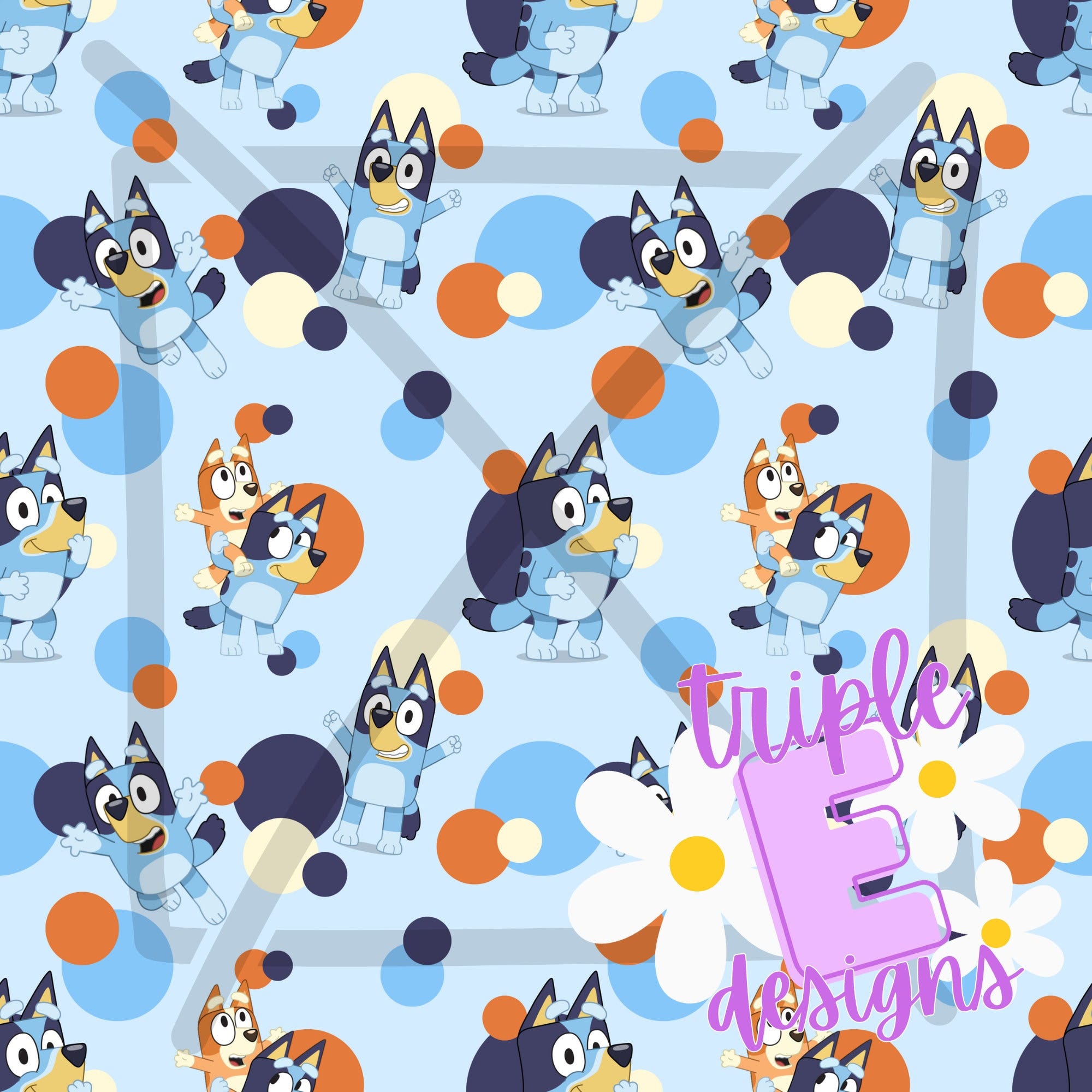 Bluey dog seamless pattern, dog sibling cartoon with dots digital sublimation file