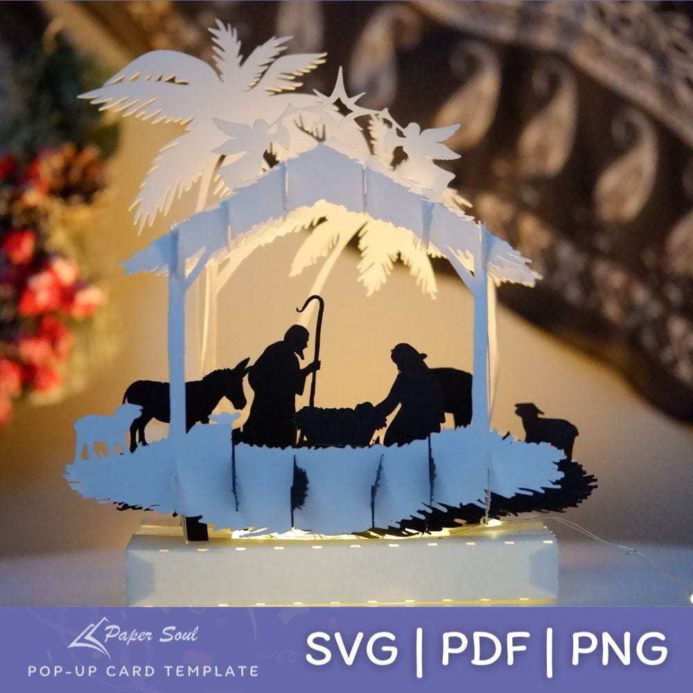 3d nativity scene SVG | nativity SVG | Nativity silhouette  | 3D Christmas SVG | nativity scene light | pop up nativity scene